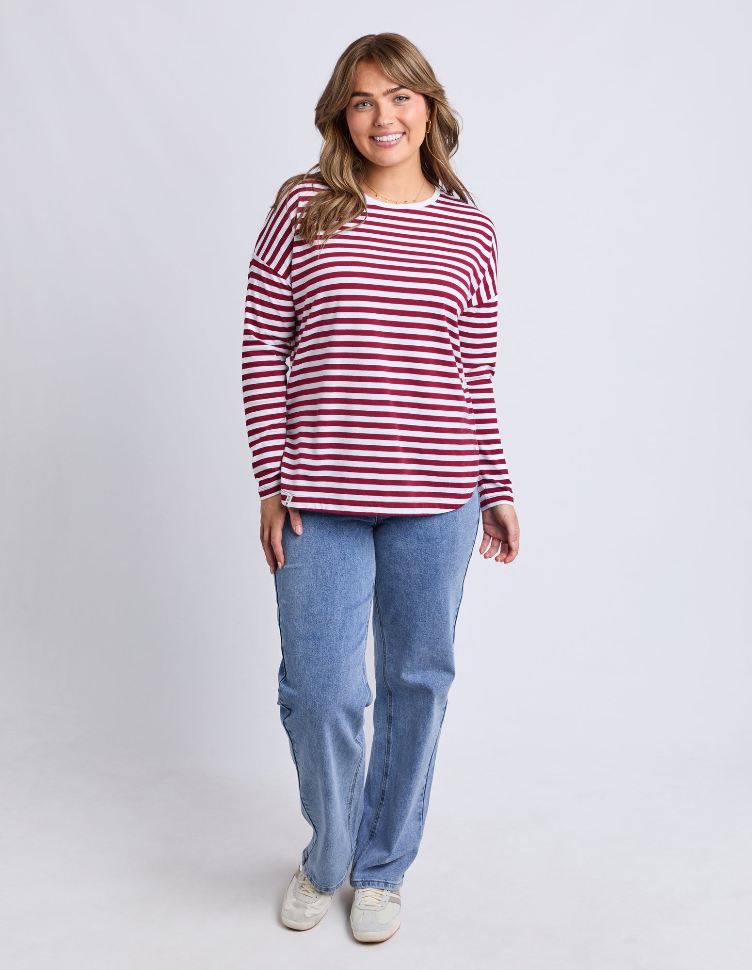 Lauren Long Sleeve Tee Maroon/White Stripe