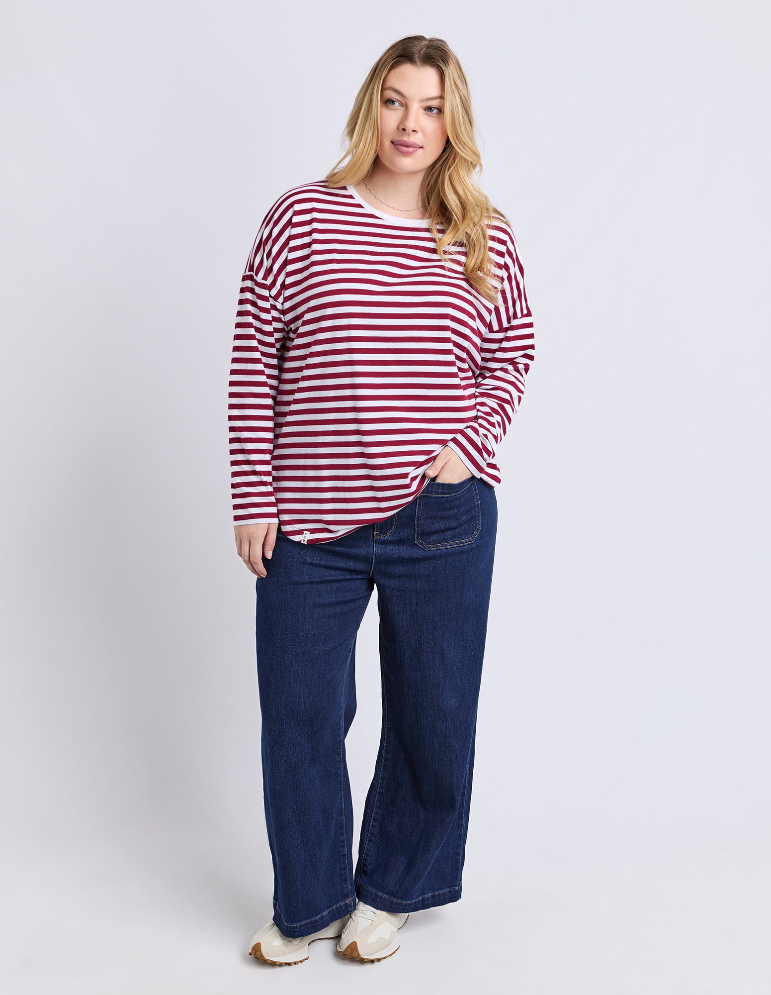 Lauren Long Sleeve Tee Maroon/White Stripe