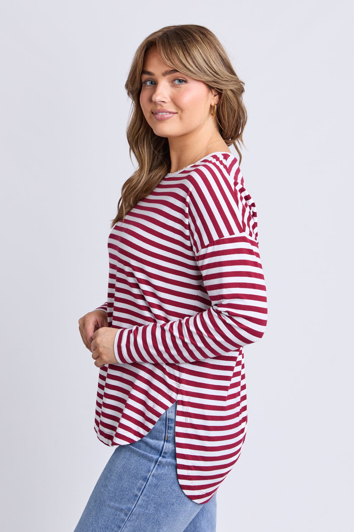 Lauren Long Sleeve Tee Maroon/White Stripe