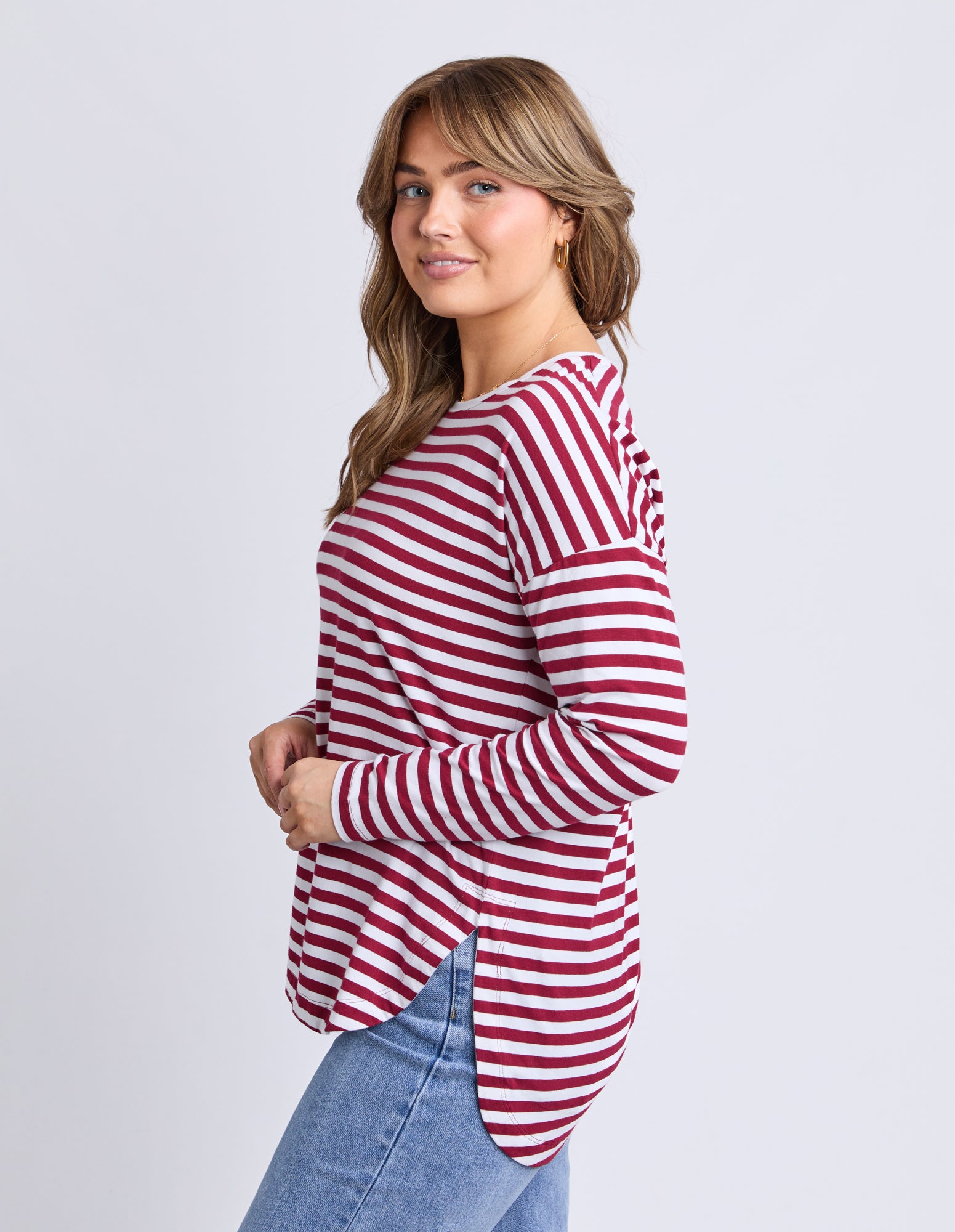 Lauren Long Sleeve Tee Maroon/White Stripe