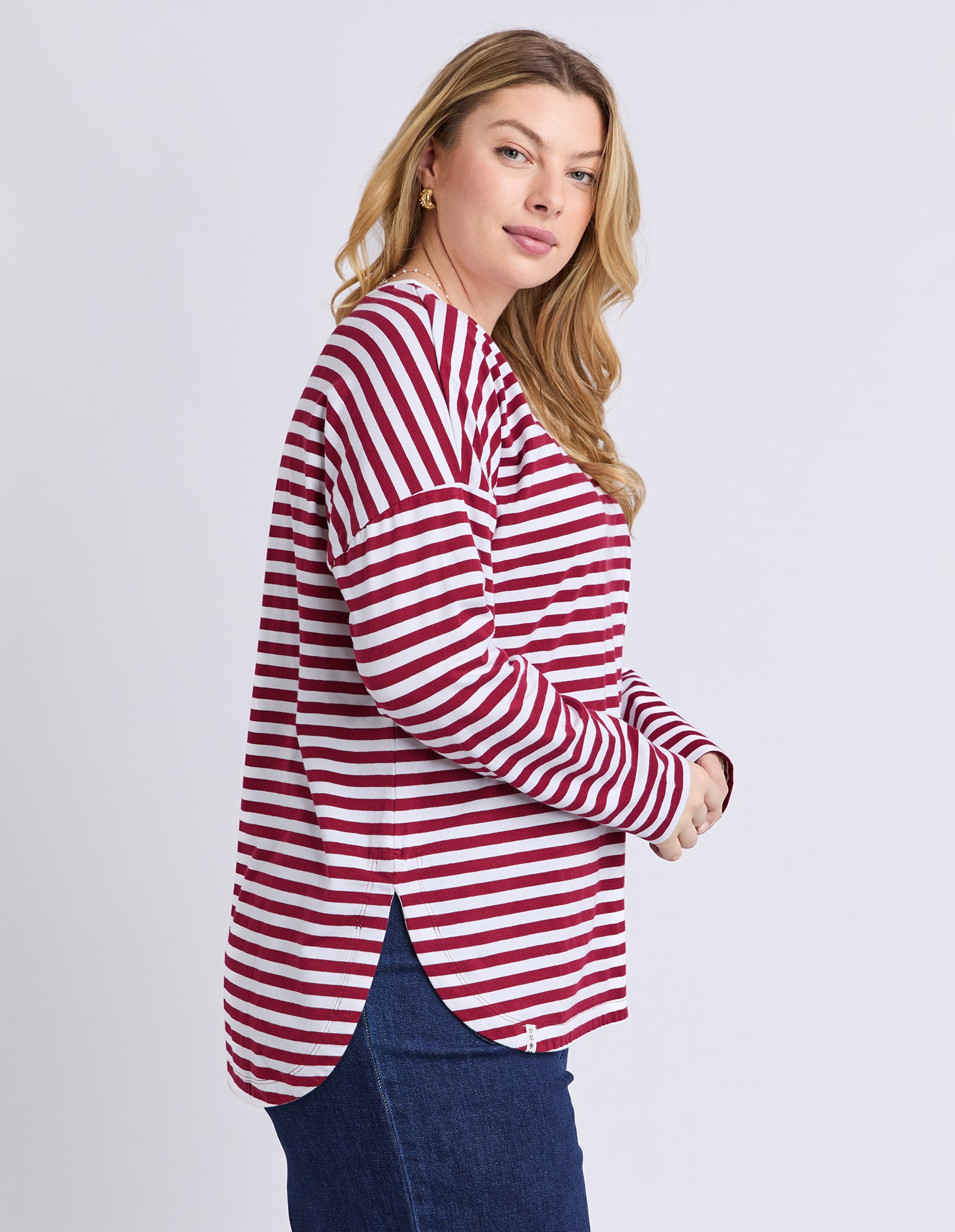 Lauren Long Sleeve Tee Maroon/White Stripe