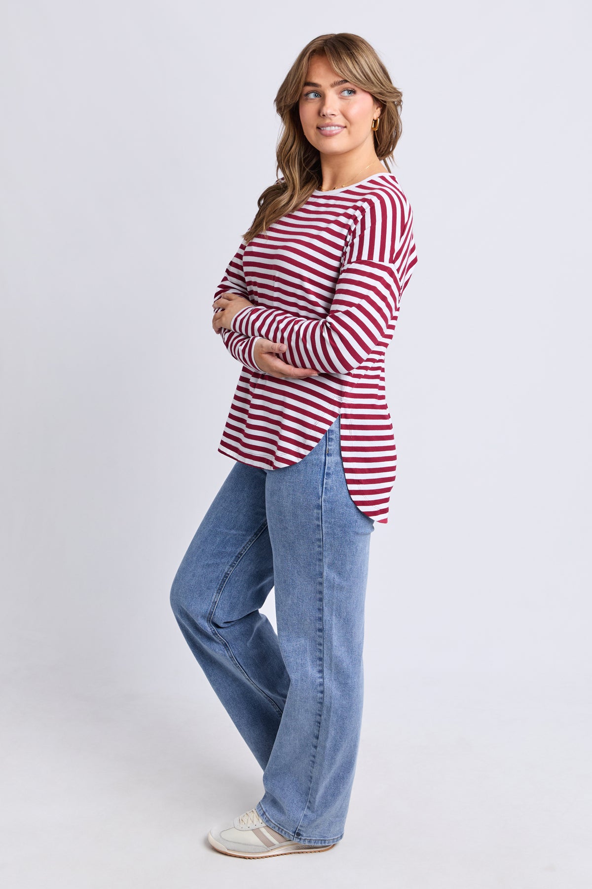 Lauren Long Sleeve Tee Maroon/White Stripe
