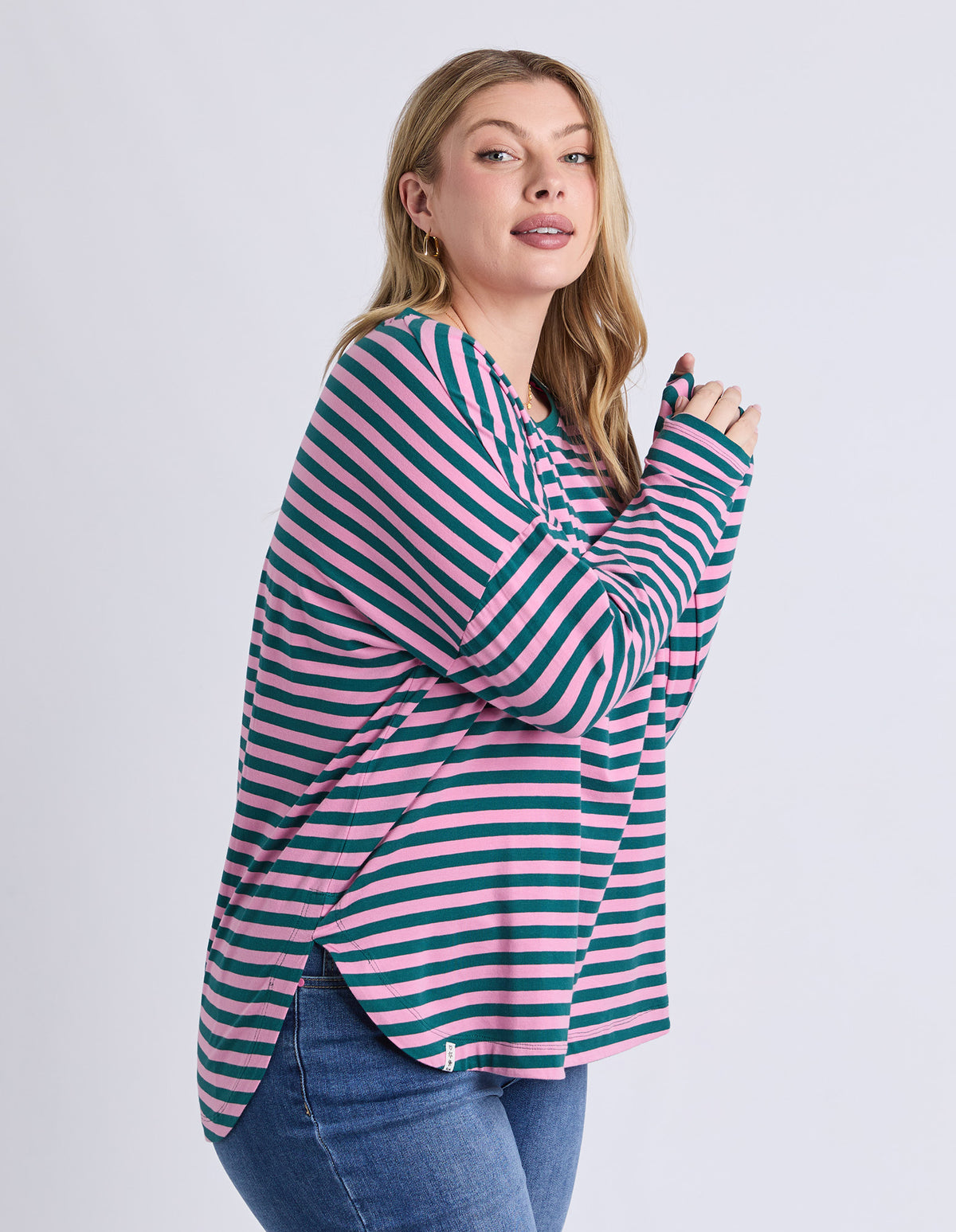 Lauren Long Sleeve Tee Stripe Teal/Quartz
