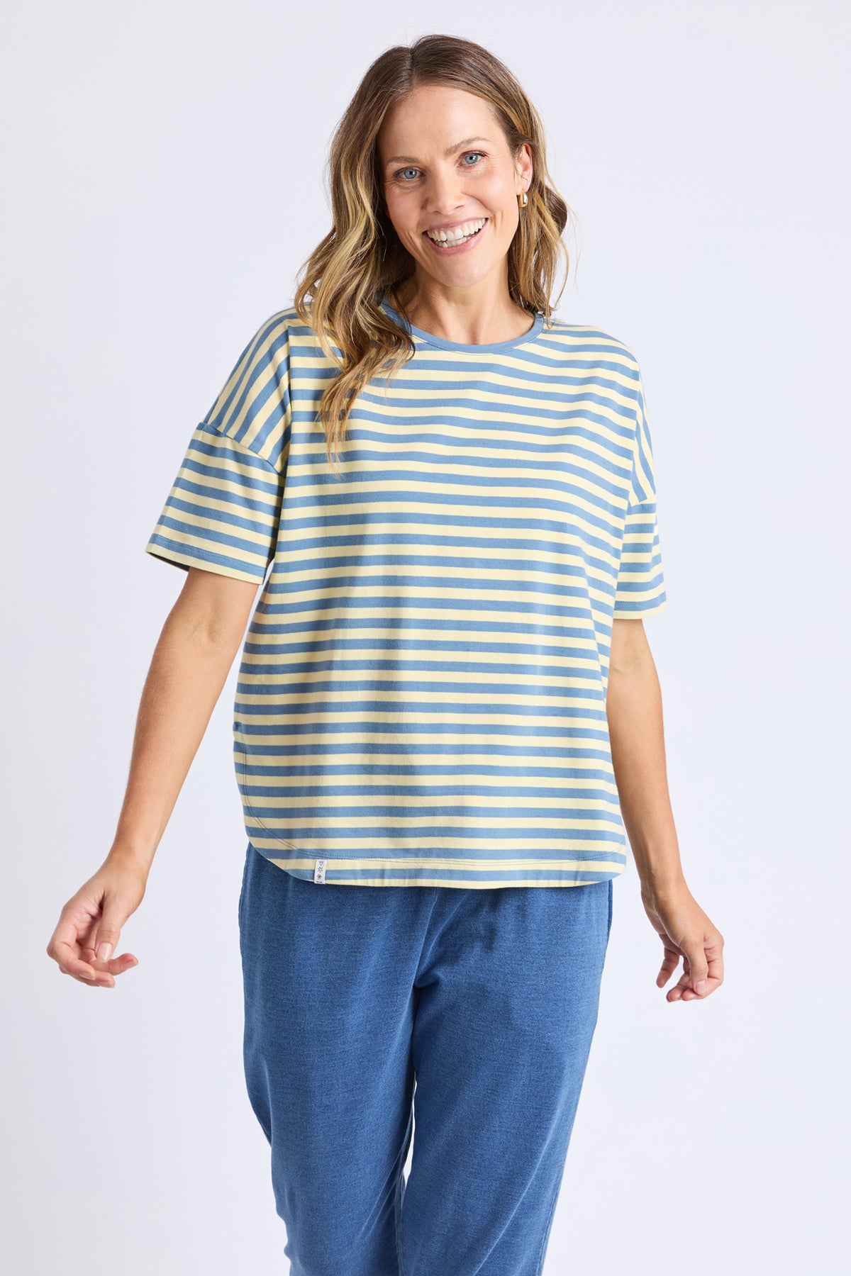 Lauren Short Sleeve Tee Blue and Banana Stripe
