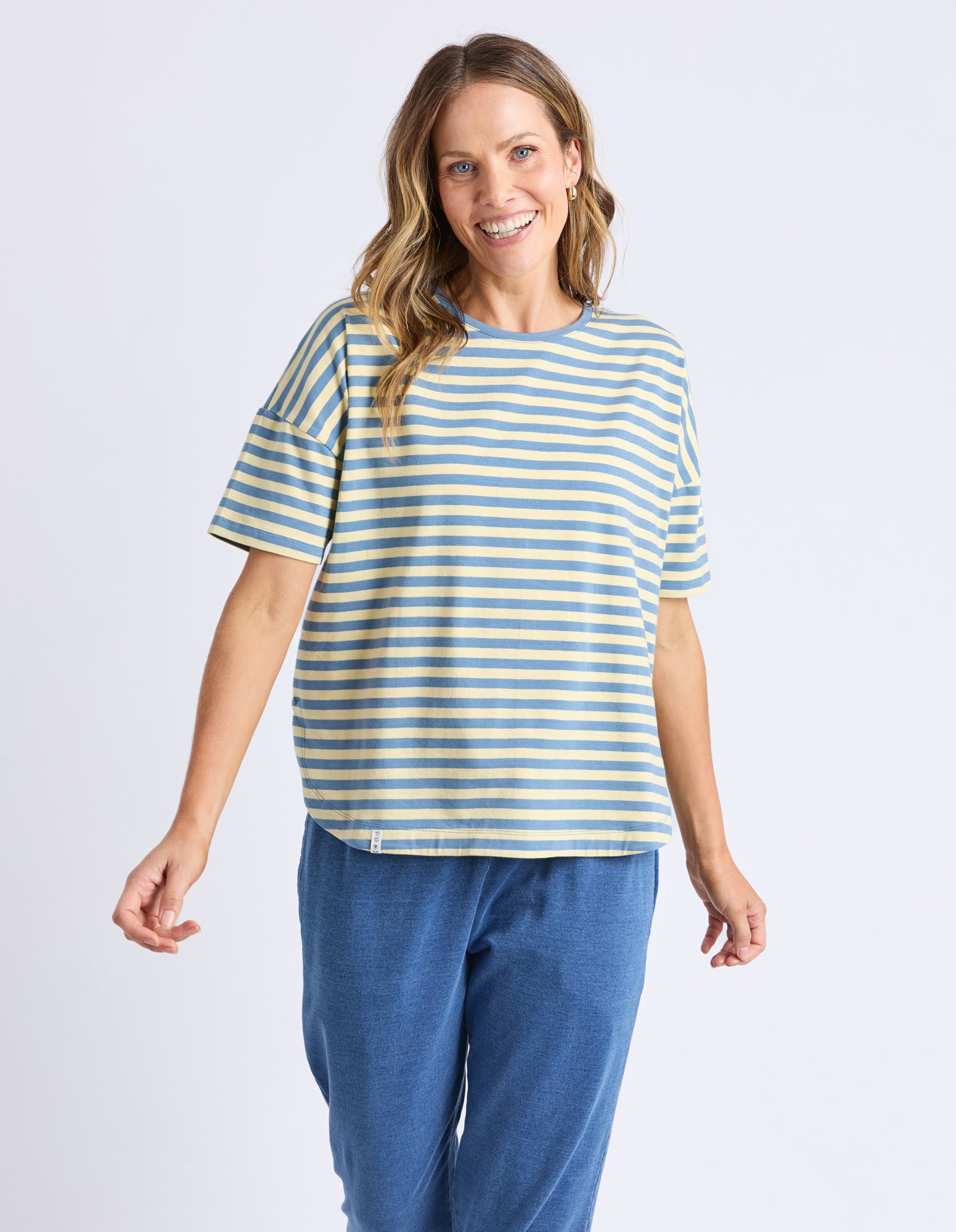 Lauren Short Sleeve Tee Blue and Banana Stripe