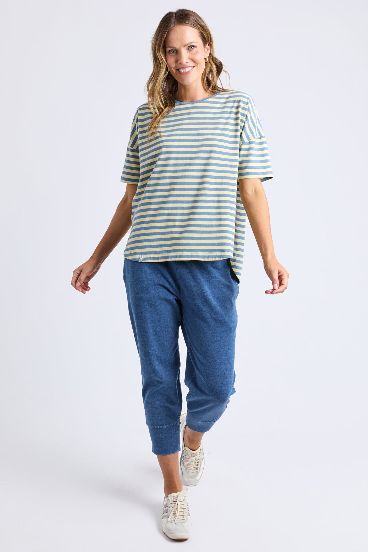 Lauren Short Sleeve Tee Blue and Banana Stripe