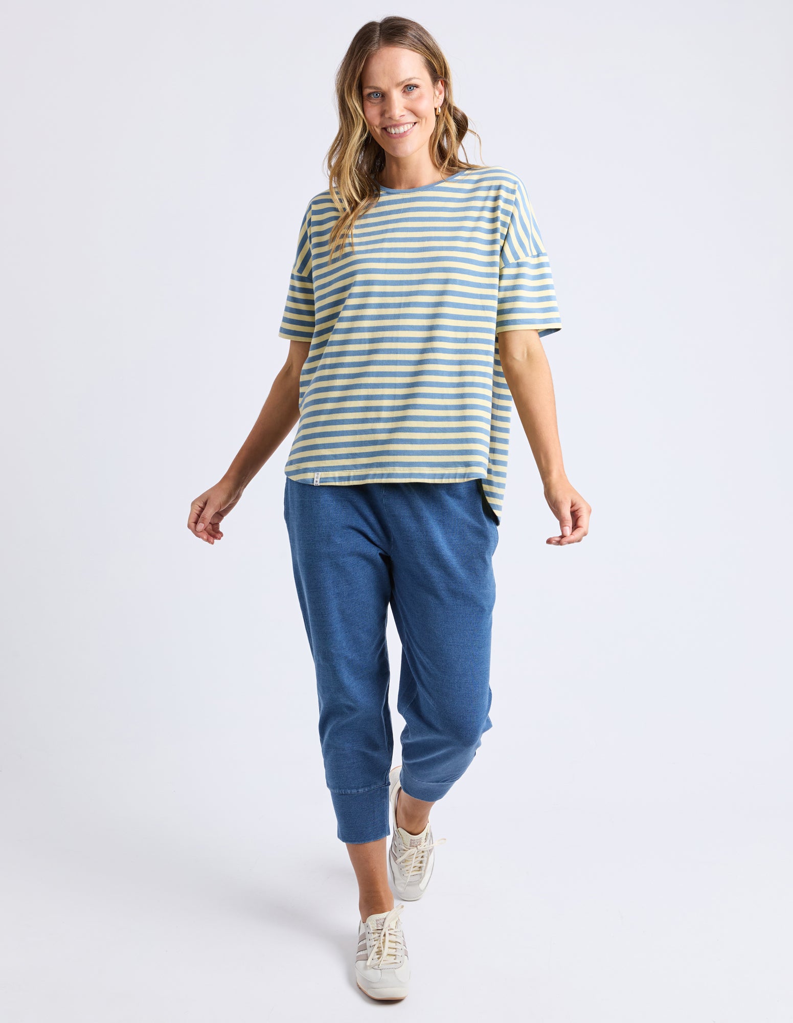 Lauren Short Sleeve Tee Blue and Banana Stripe