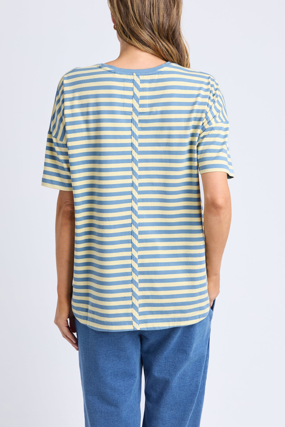 Lauren Short Sleeve Tee Blue and Banana Stripe