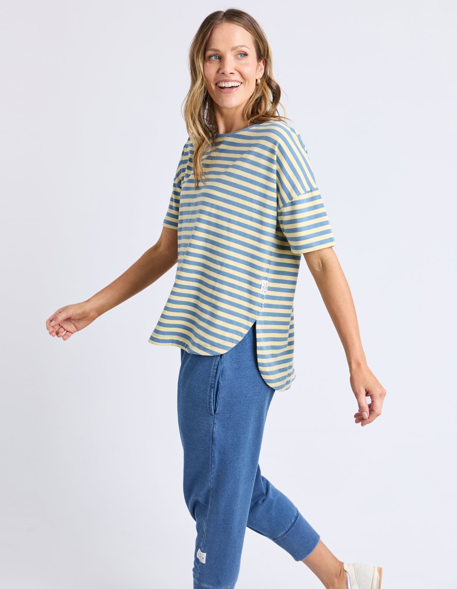 Lauren Short Sleeve Tee Blue and Banana Stripe