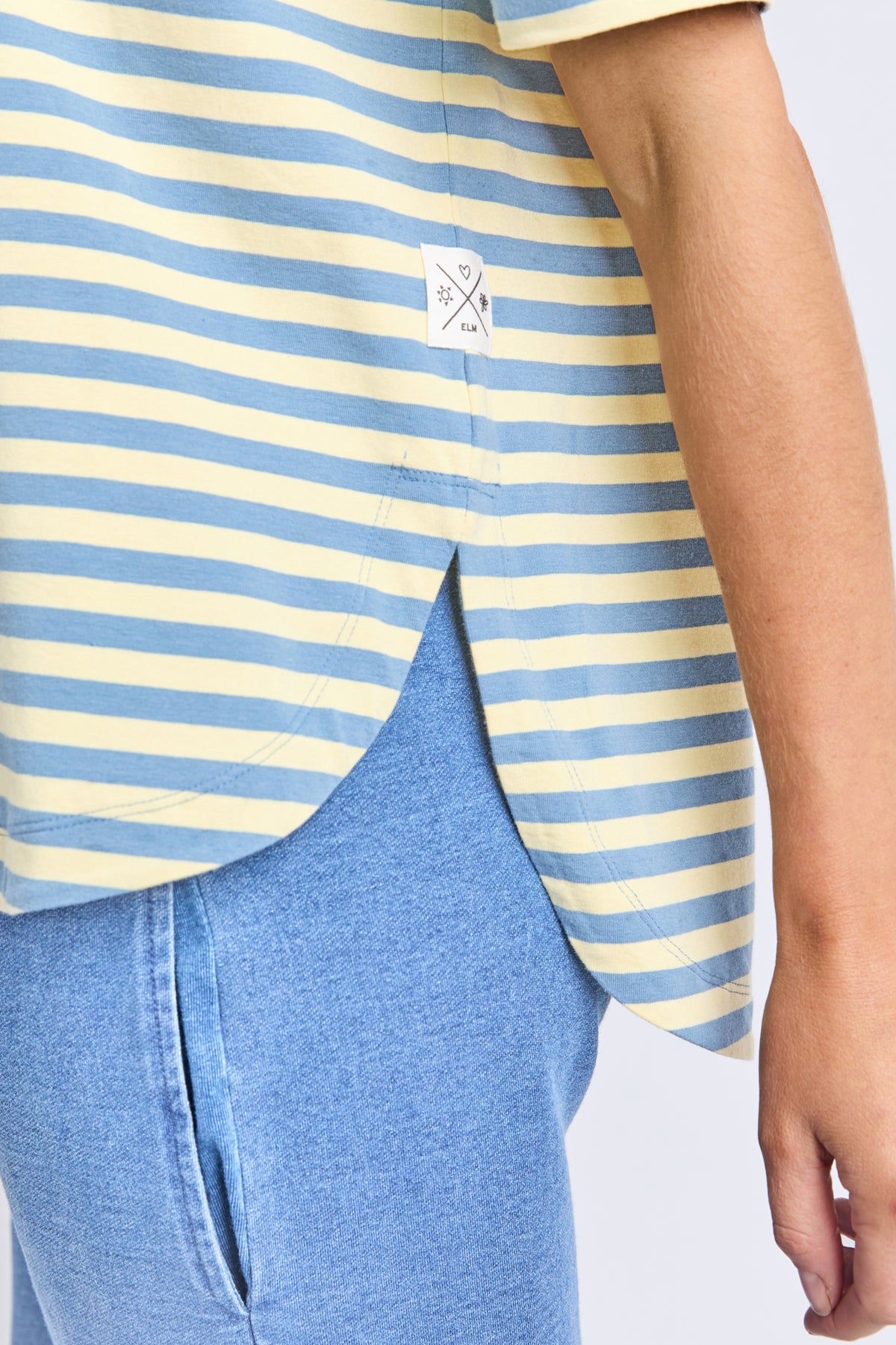 Lauren Short Sleeve Tee Blue and Banana Stripe