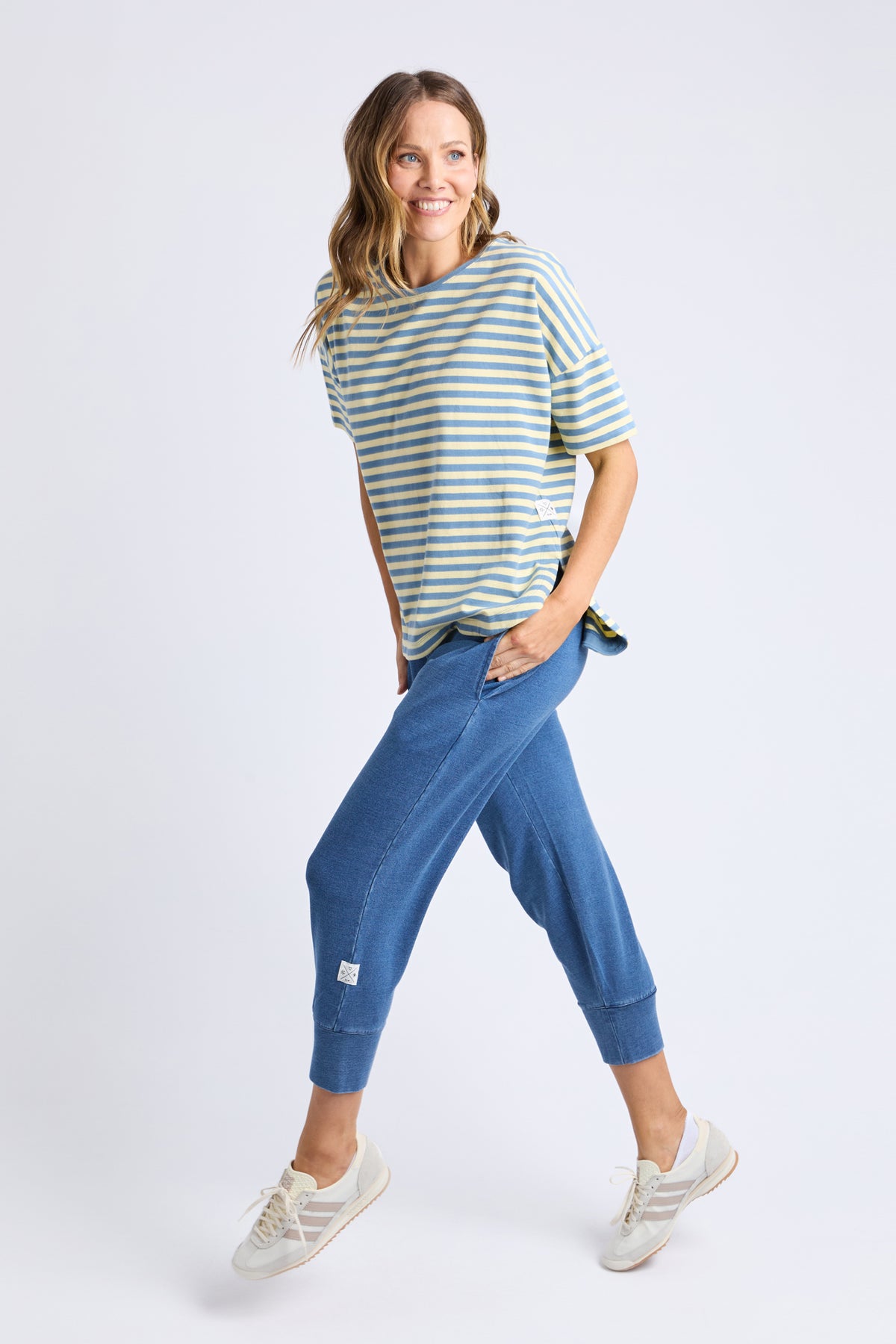 Lauren Short Sleeve Tee Blue and Banana Stripe