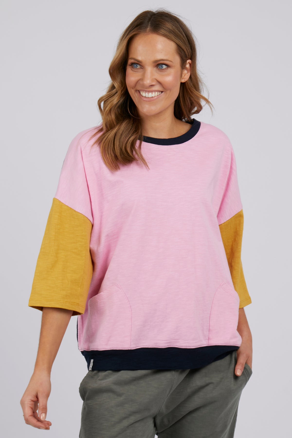 Mazie Colour Block Sweat Pink, Mustard & Navy
