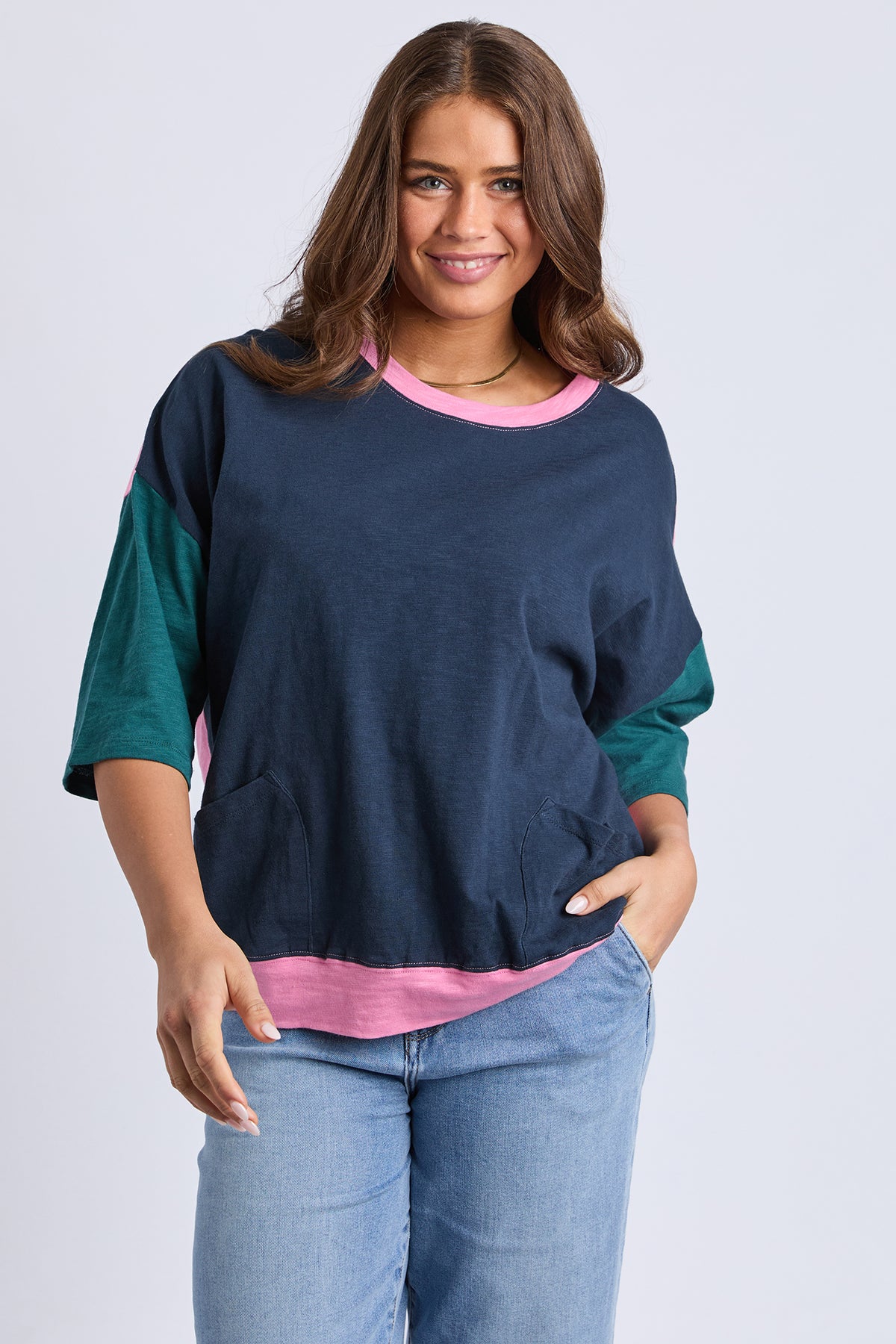 Mazie Colour Block Sweat Teal/Navy/Quartz