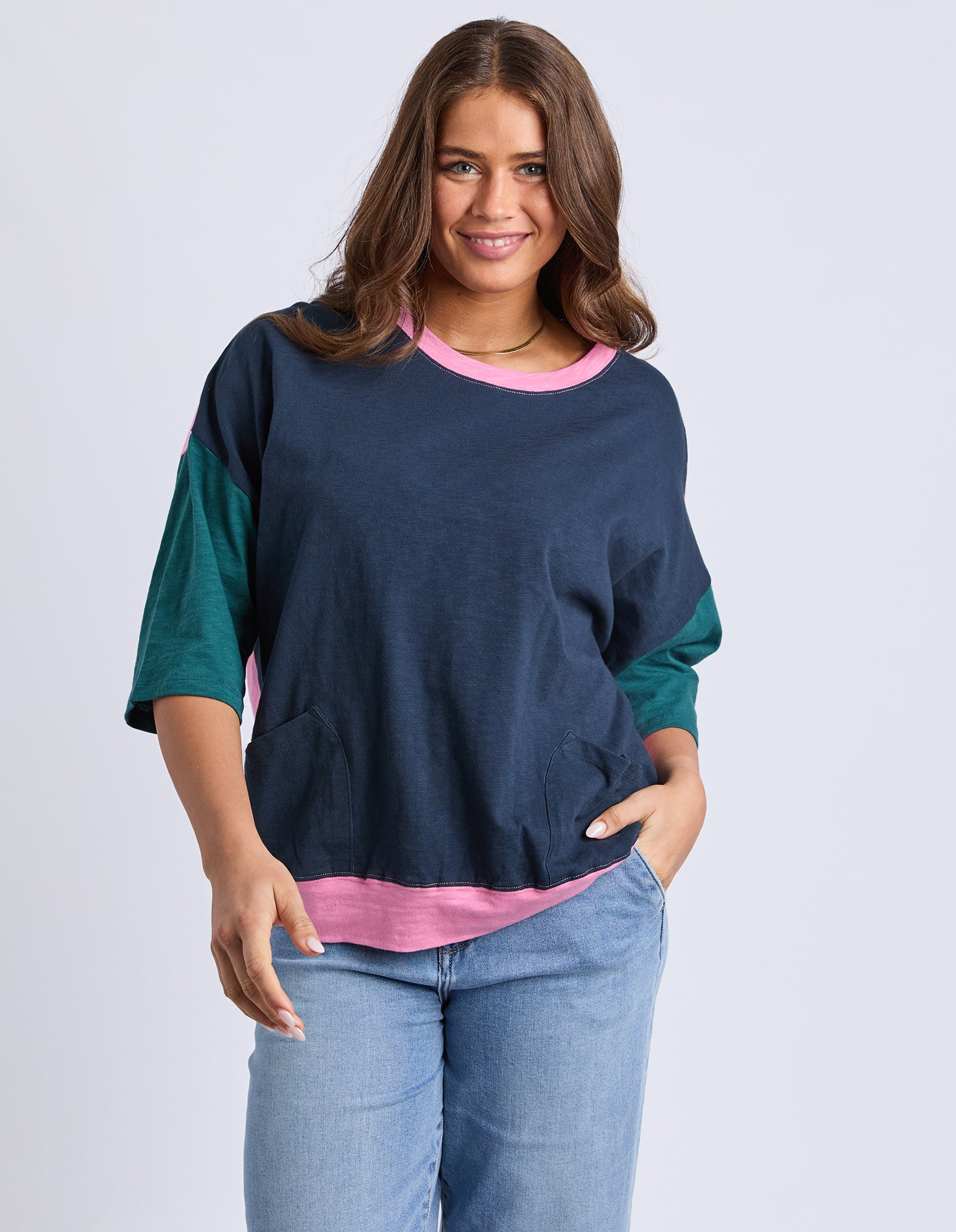 Mazie Colour Block Sweat Teal/Navy/Quartz