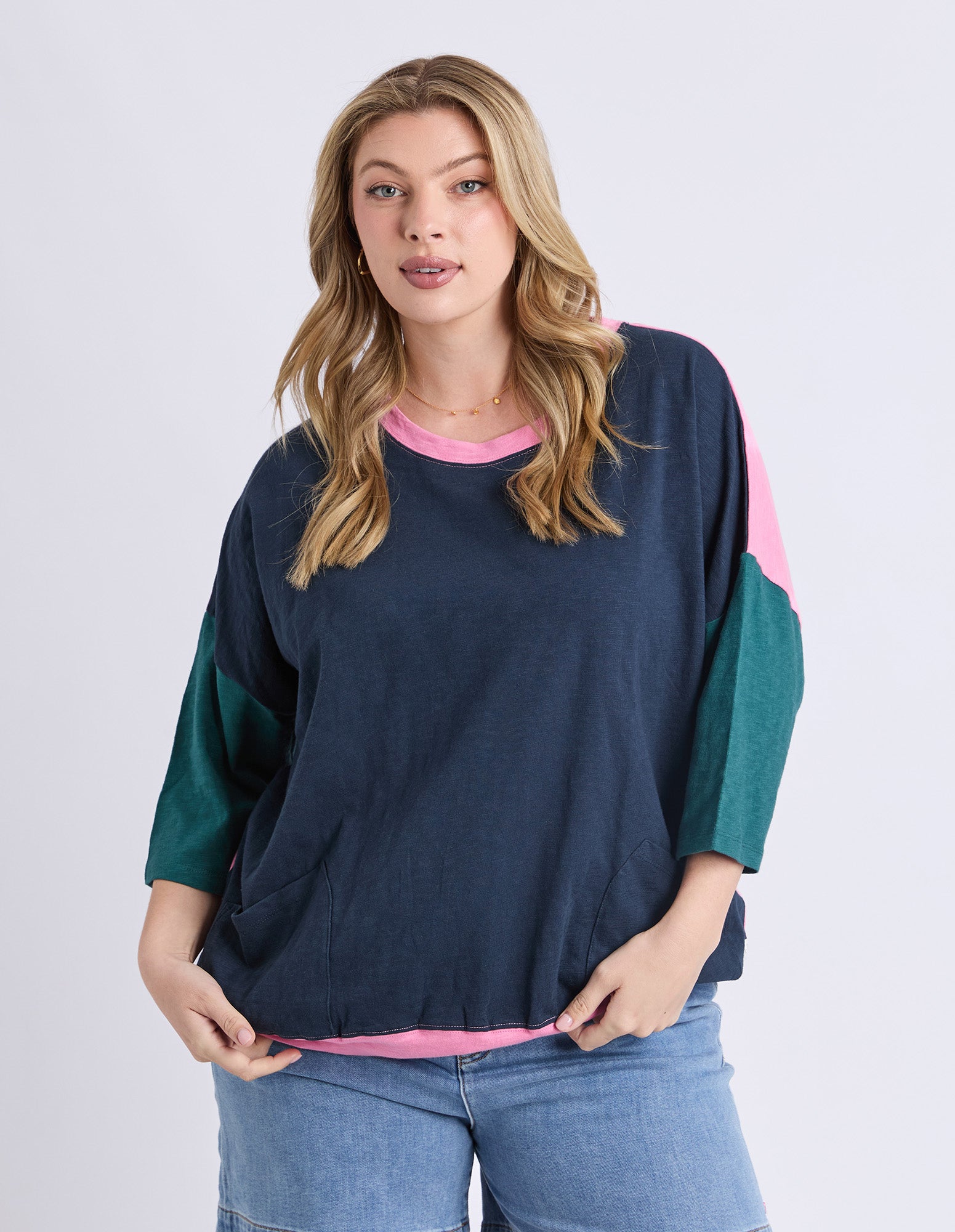 Mazie Colour Block Sweat Teal/Navy/Quartz