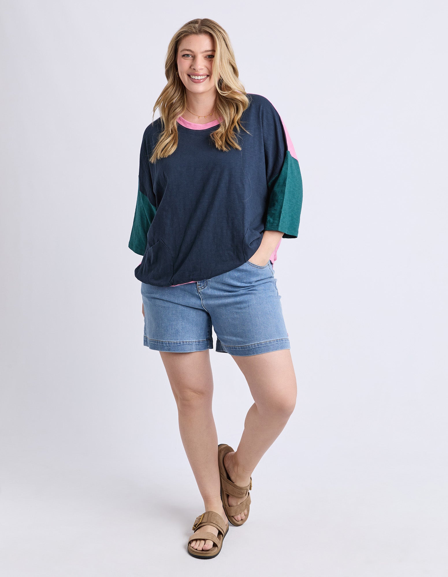 Mazie Colour Block Sweat Teal/Navy/Quartz