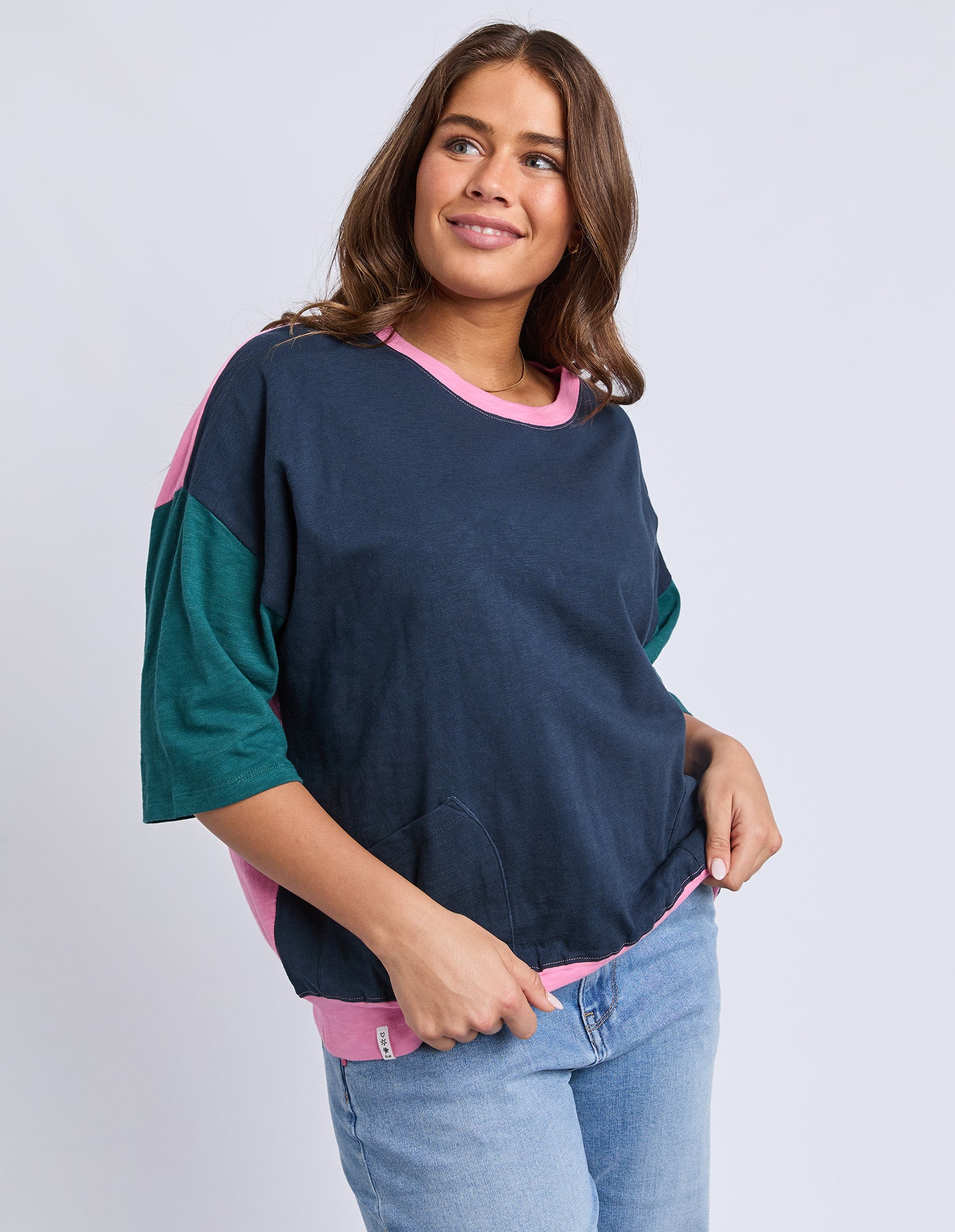 Mazie Colour Block Sweat Teal/Navy/Quartz