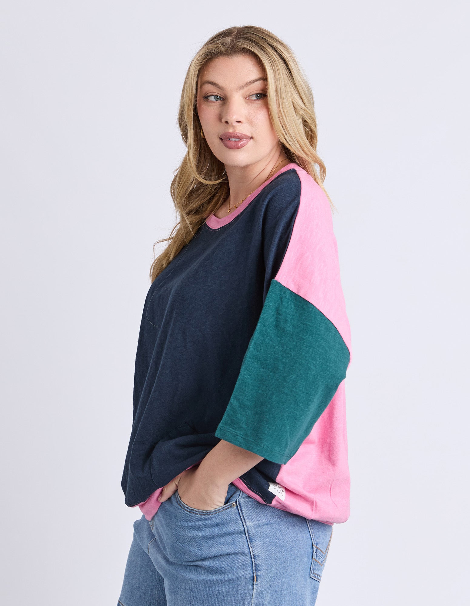 Mazie Colour Block Sweat Teal/Navy/Quartz