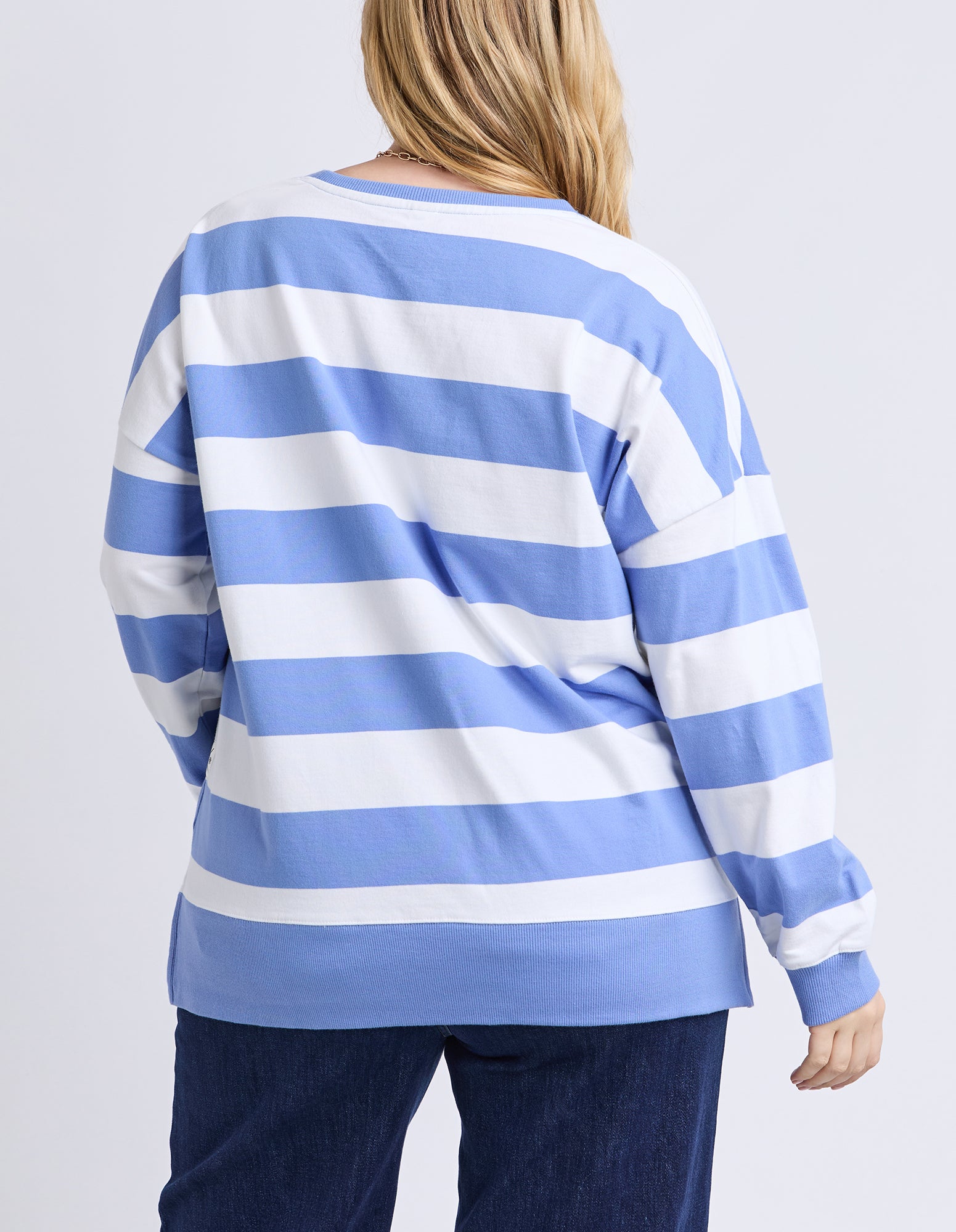 Billie Block Stripe Crew Cornflower/Wht Str