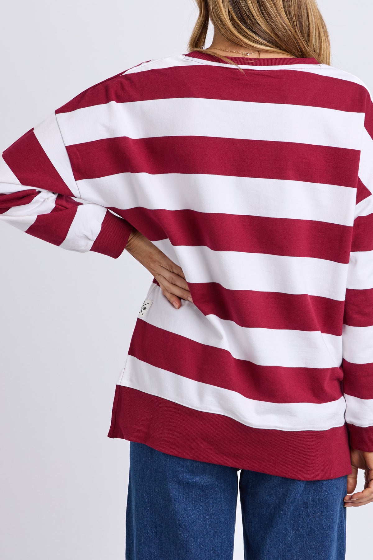 Billie Block Stripe Crew Maroon/White