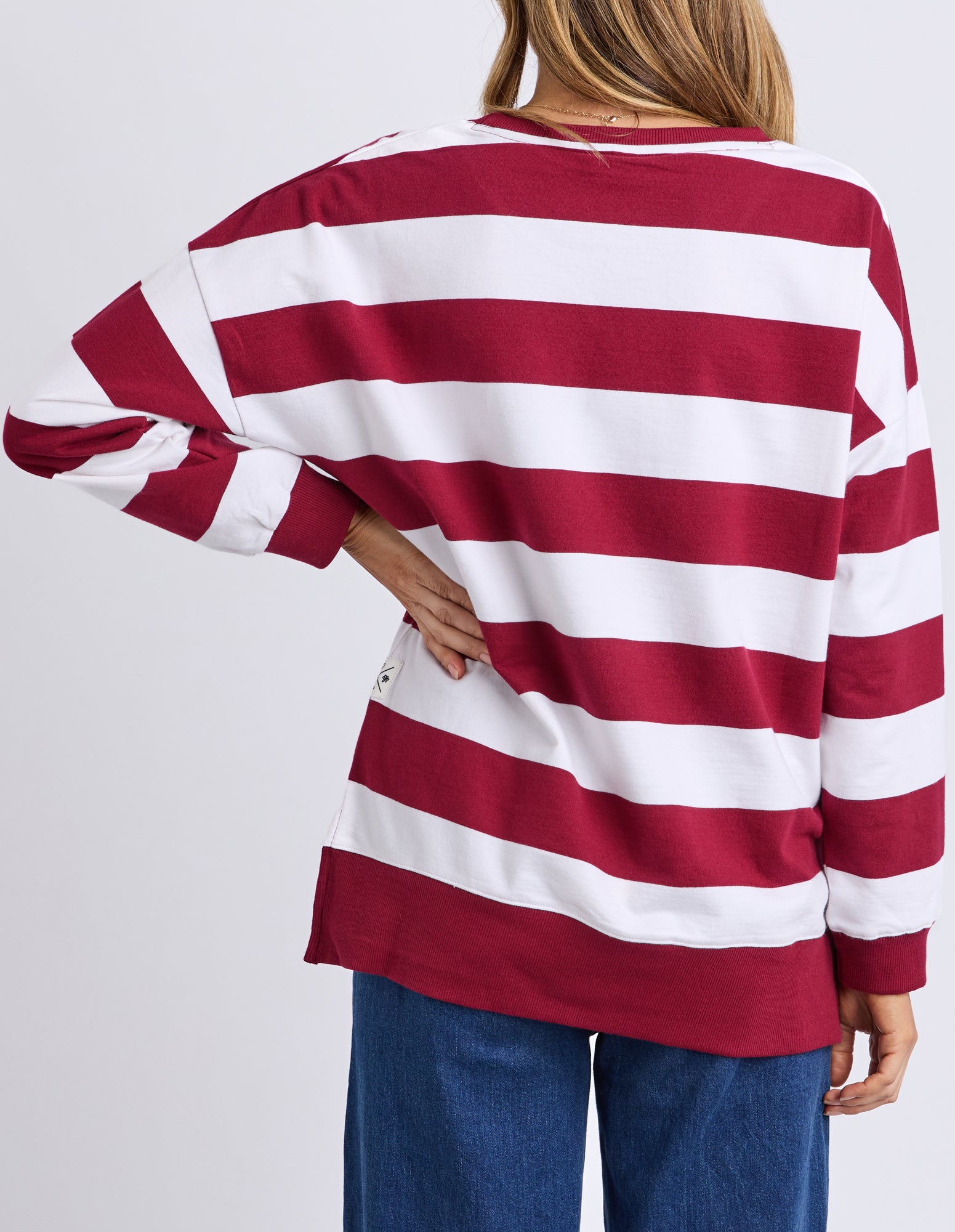 Billie Block Stripe Crew Maroon/White