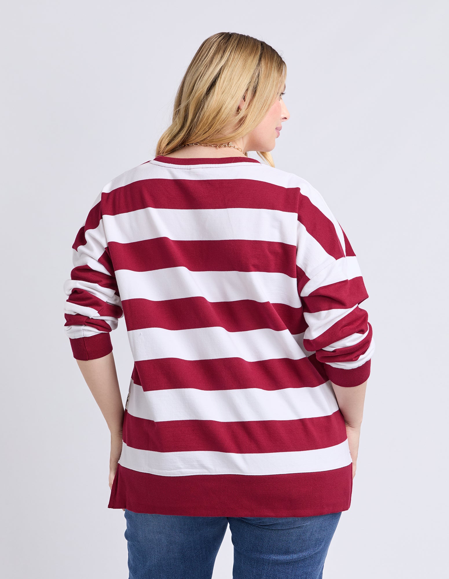 Billie Block Stripe Crew Maroon/White