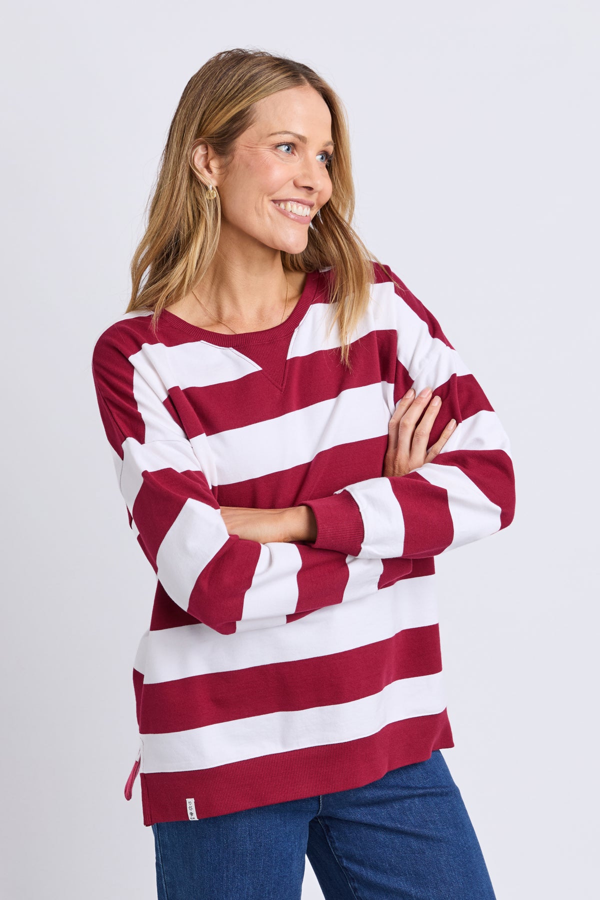 Billie Block Stripe Crew Maroon/White