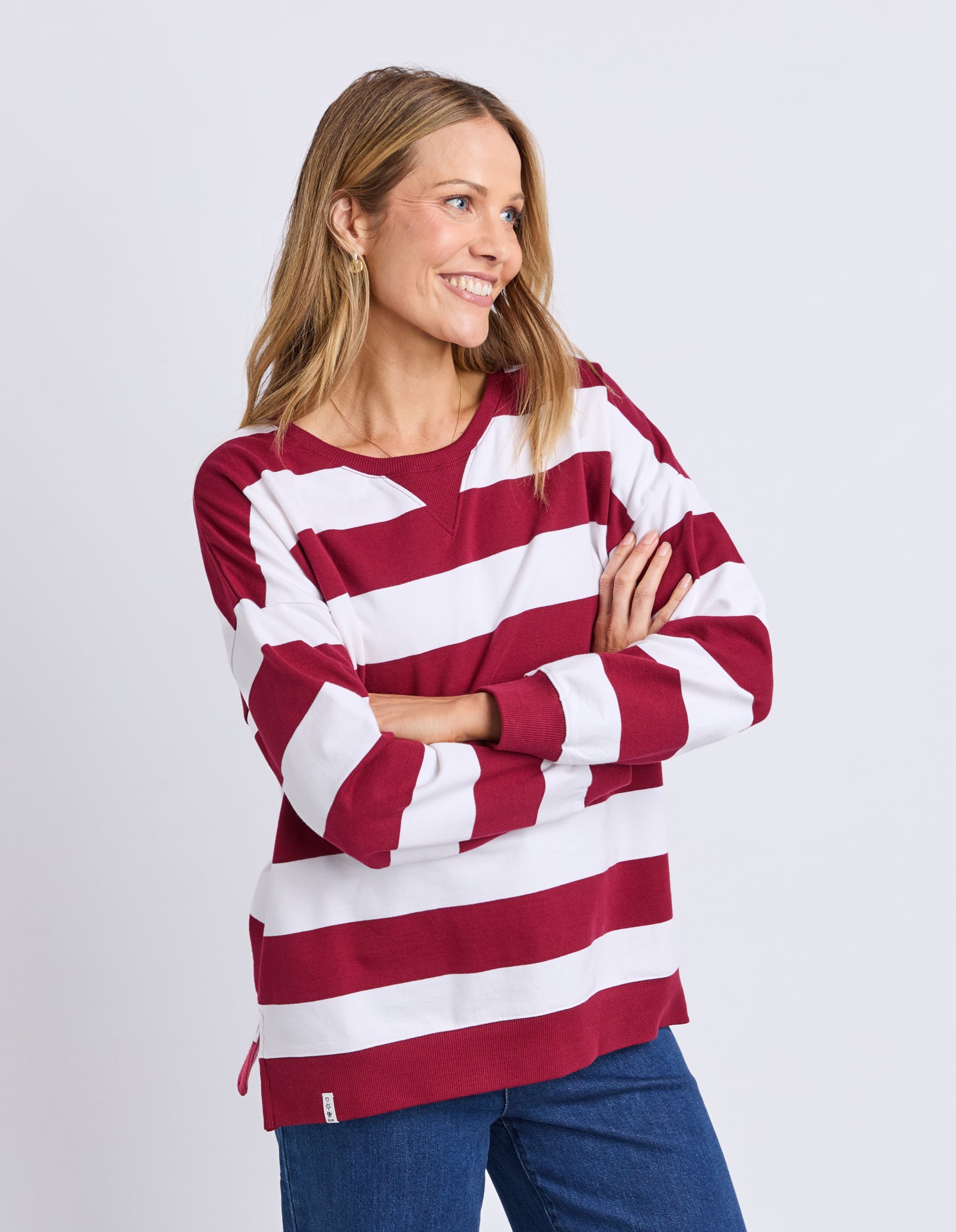 Billie Block Stripe Crew Maroon/White
