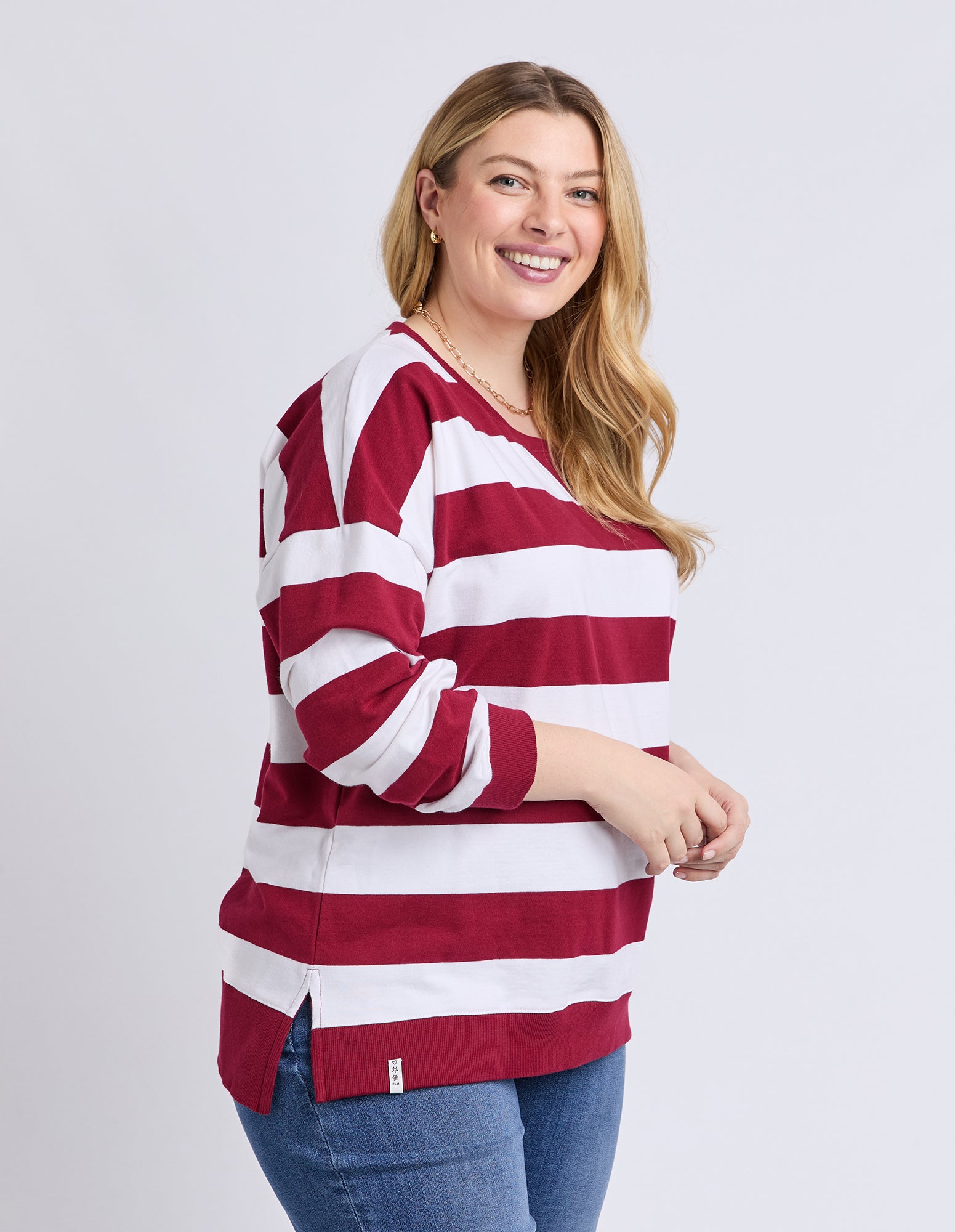 Billie Block Stripe Crew Maroon/White