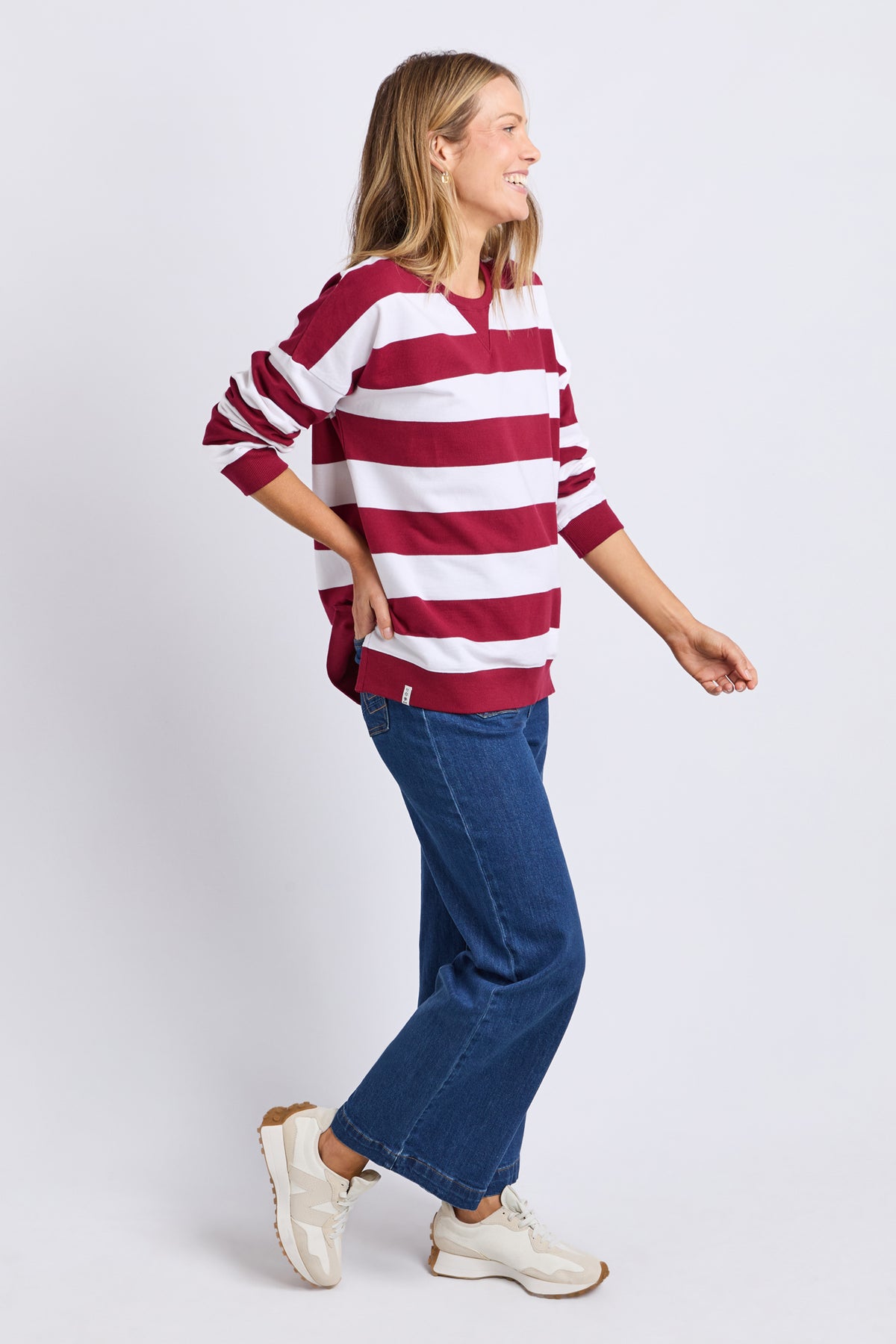 Billie Block Stripe Crew Maroon/White