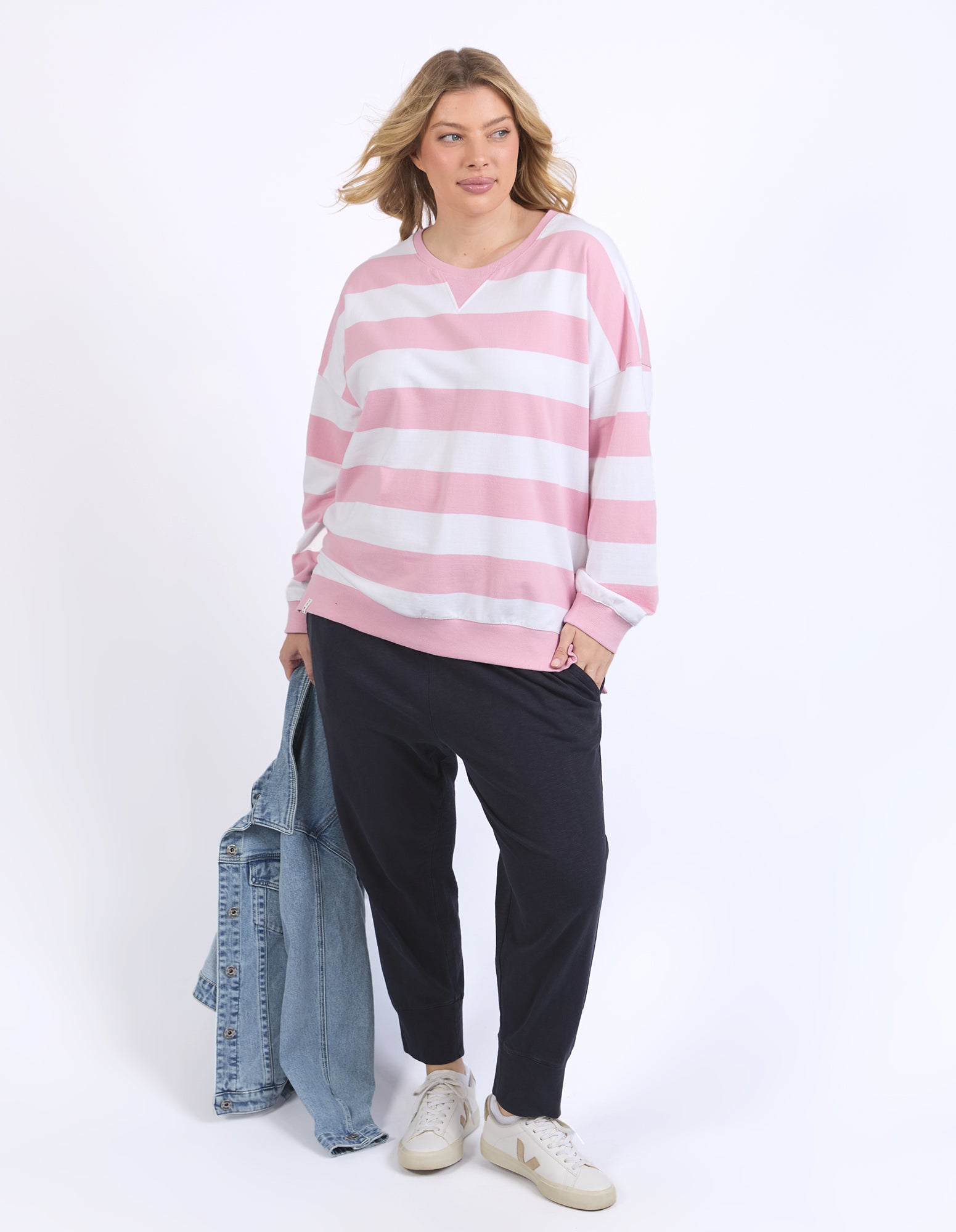 Billie Block Stripe Crew Soft Pink/White