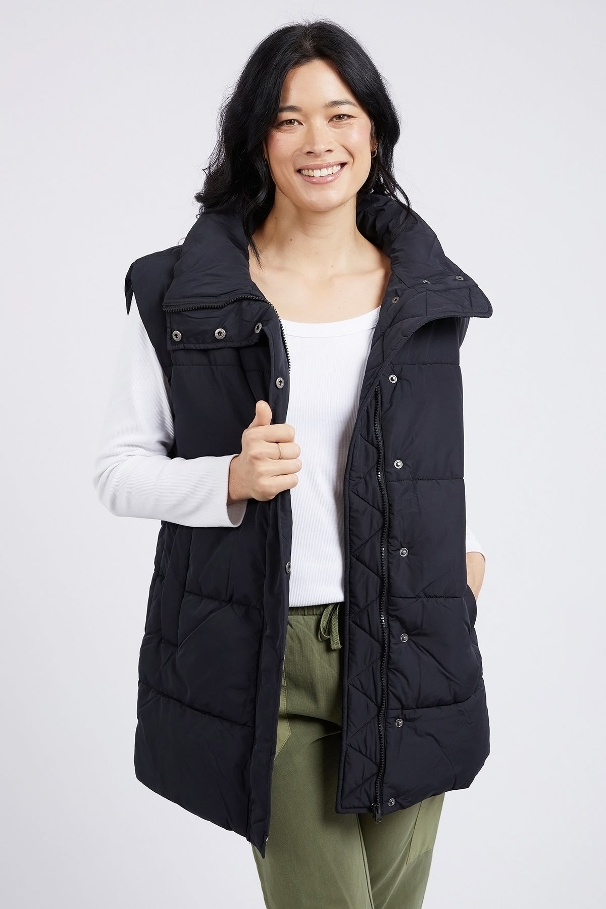 Longline Puffer Vest Black