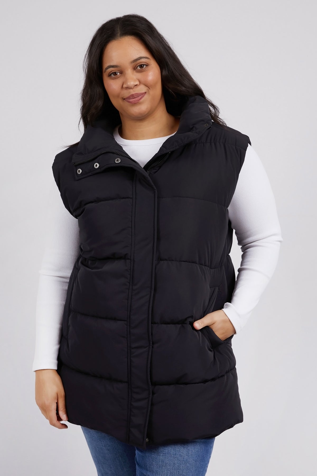 Longline Puffer Vest Black