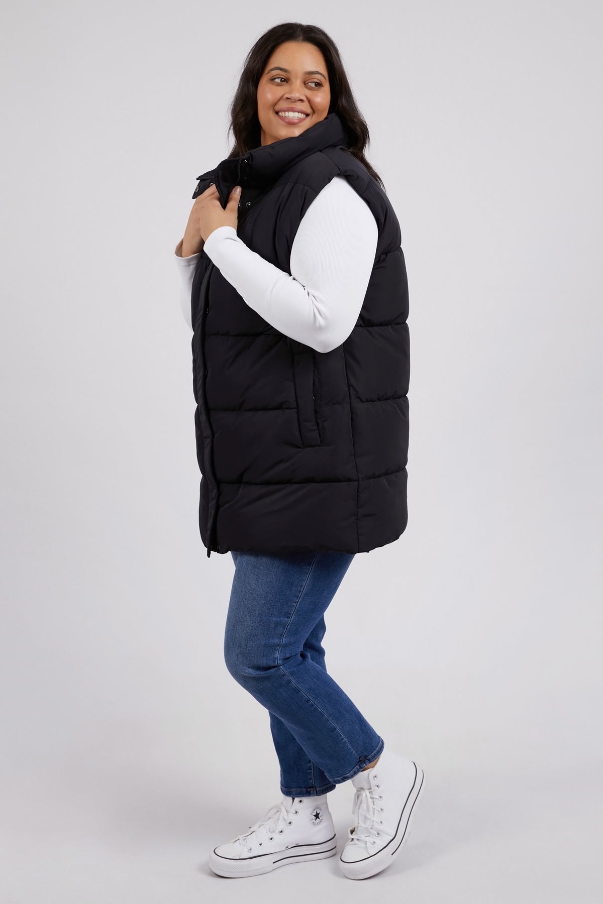 Longline Puffer Vest Black