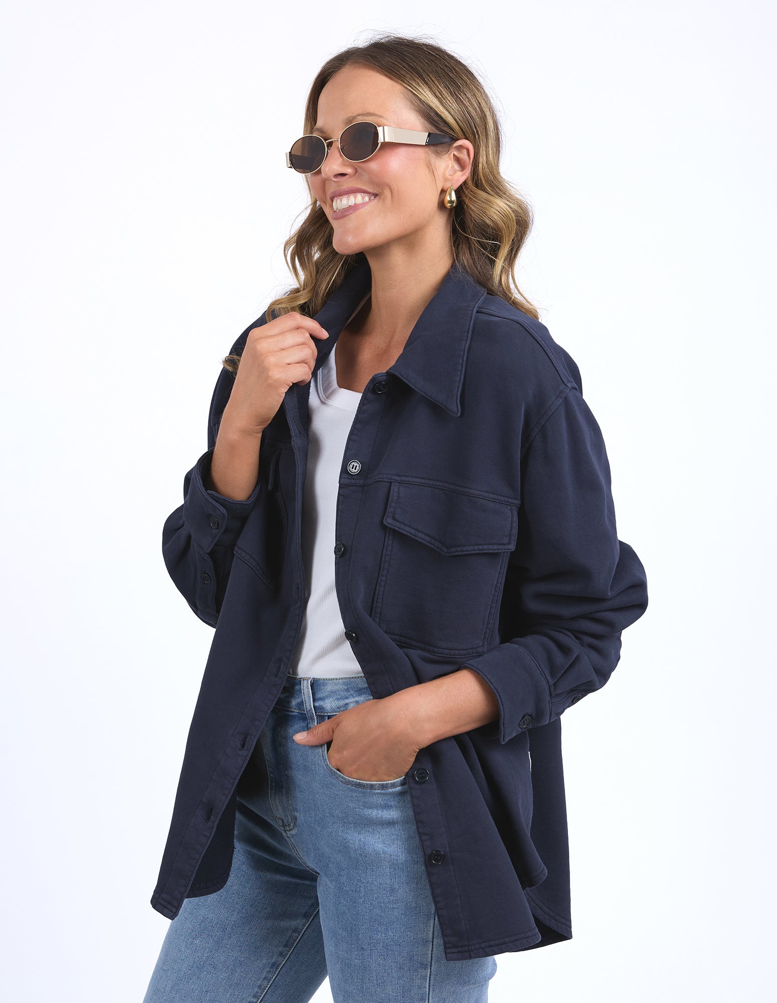 Poppy Fleece Shacket Navy