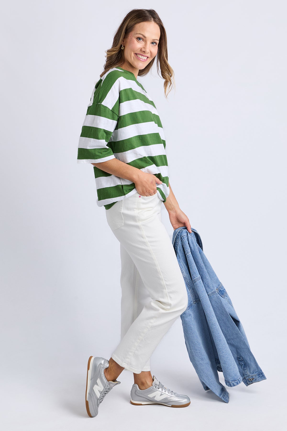 Mazie Block Stripe Sweat Cedar/Marshmellow