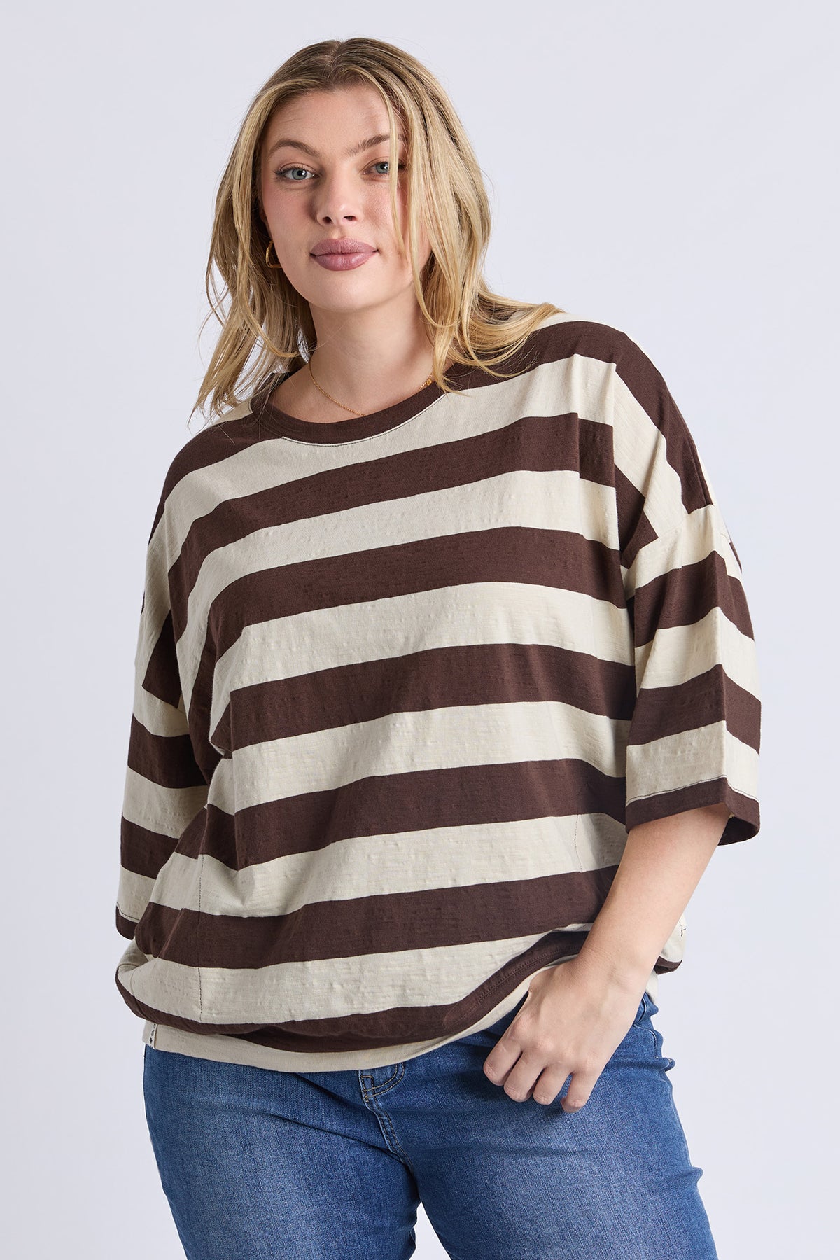 Mazie Block Stripe Sweat Coffee/Marshmellow Stripe
