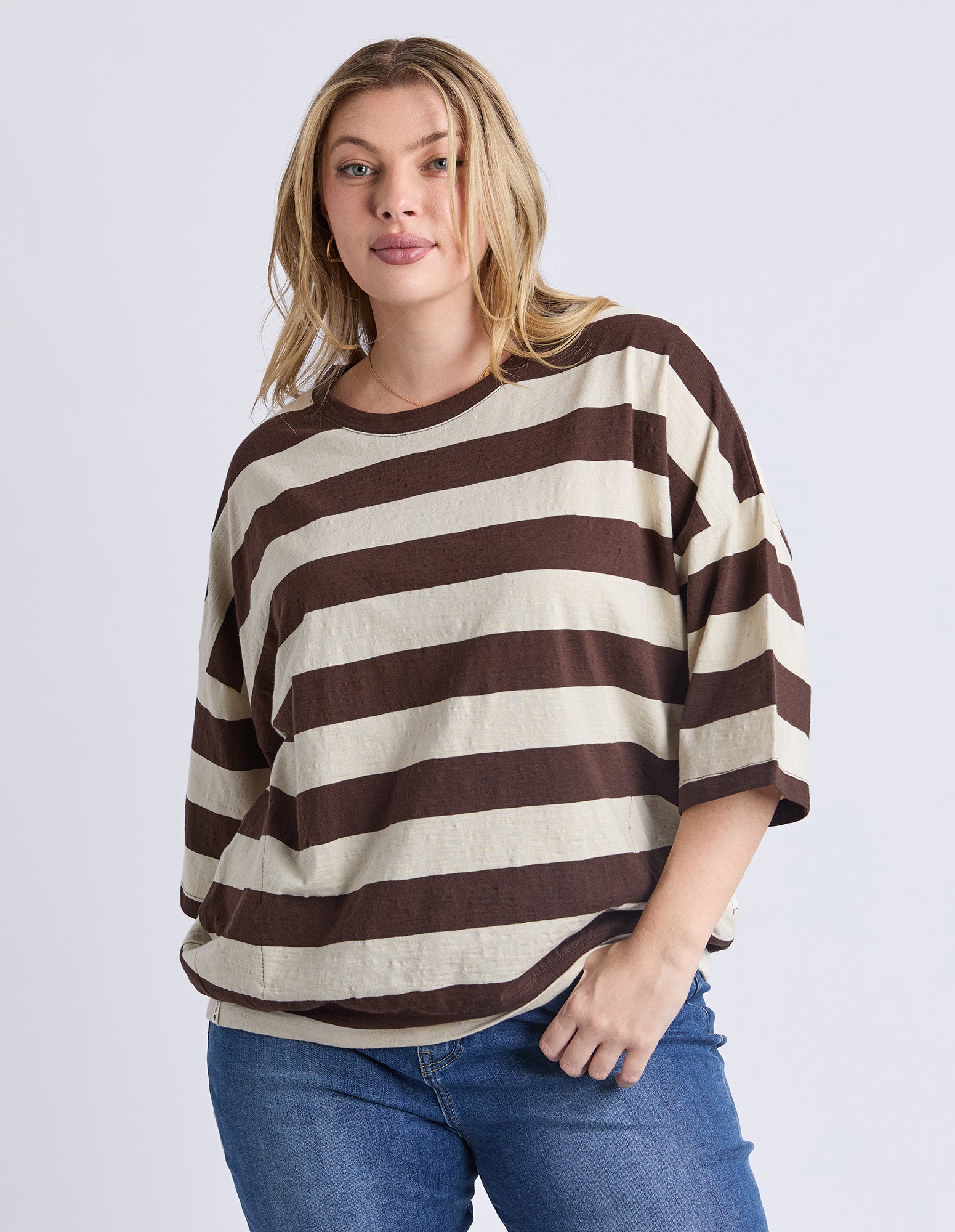 Mazie Block Stripe Sweat Coffee/Marshmellow Stripe