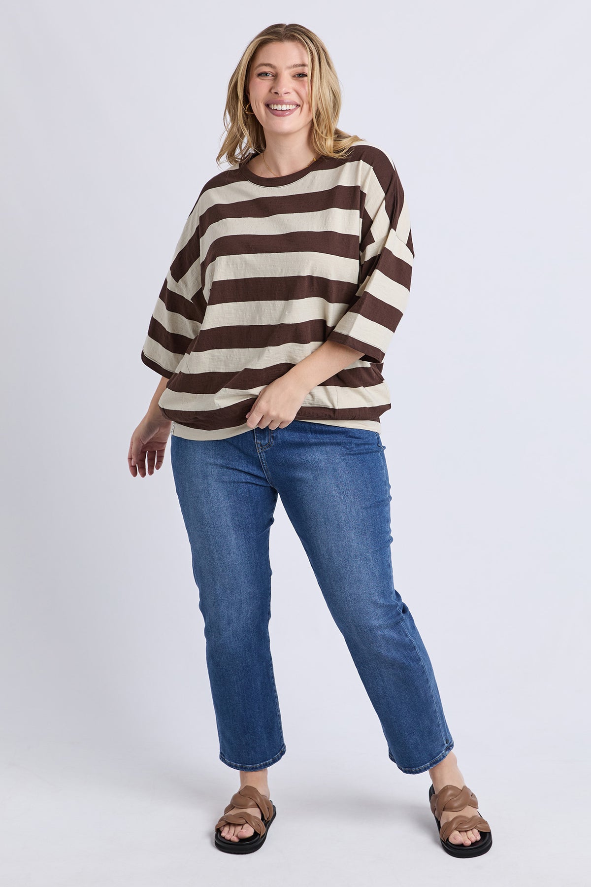 Mazie Block Stripe Sweat Coffee/Marshmellow Stripe