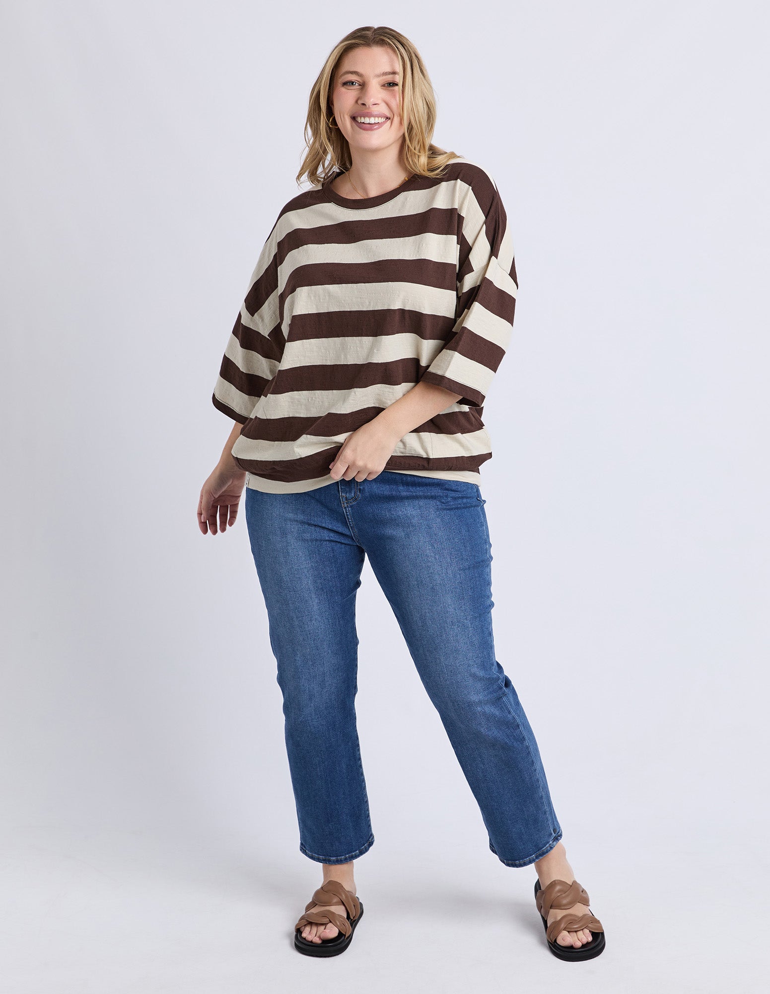 Mazie Block Stripe Sweat Coffee/Marshmellow Stripe