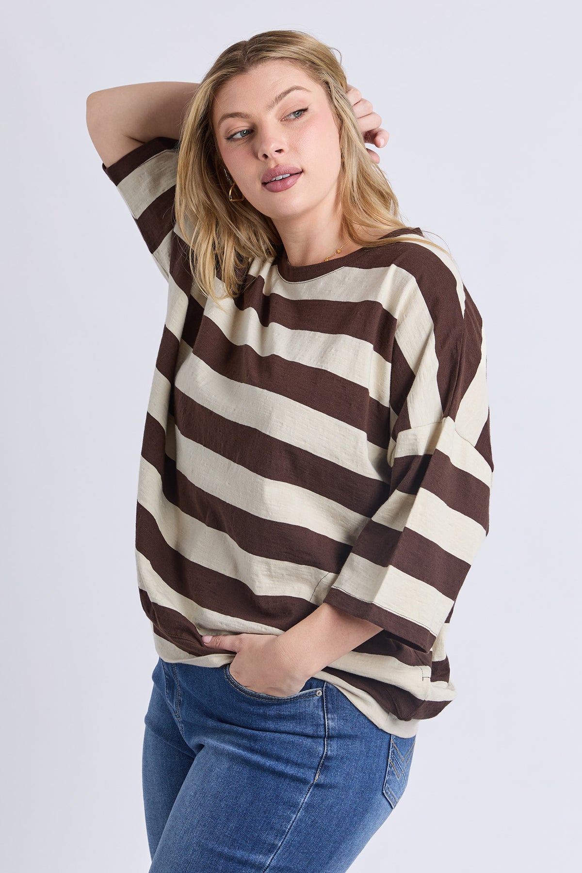 Mazie Block Stripe Sweat Coffee/Marshmellow Stripe