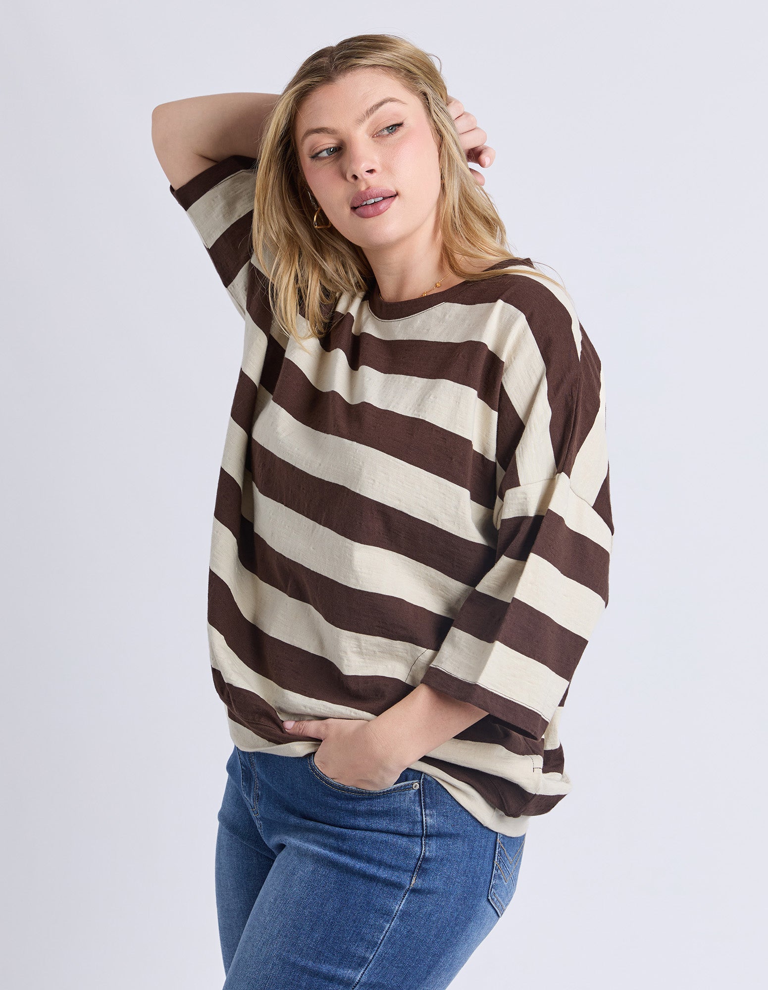 Mazie Block Stripe Sweat Coffee/Marshmellow Stripe