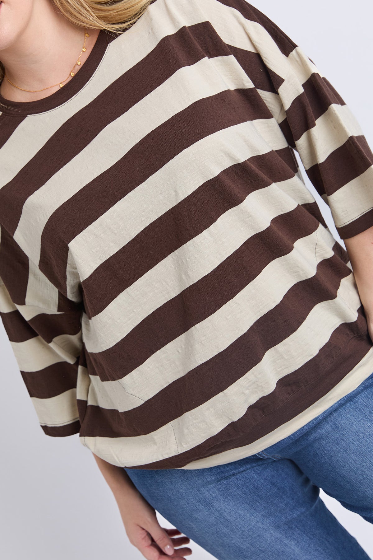 Mazie Block Stripe Sweat Coffee/Marshmellow Stripe