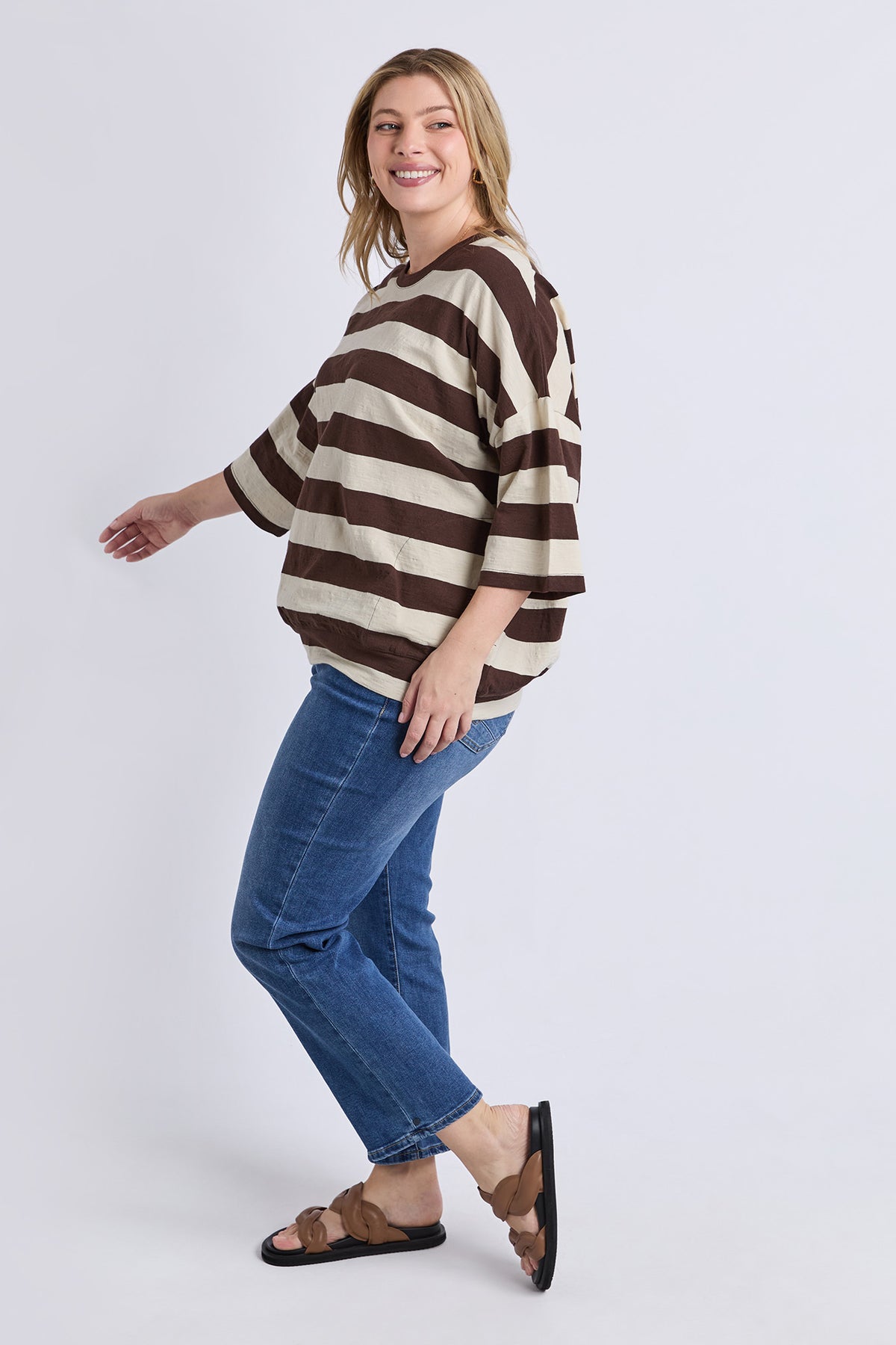 Mazie Block Stripe Sweat Coffee/Marshmellow Stripe