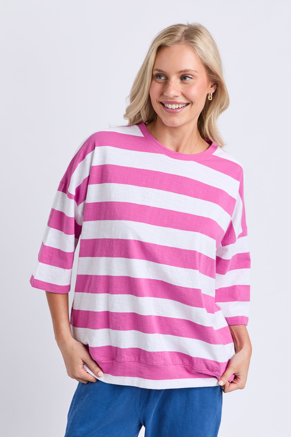 Mazie Block Stripe Sweat Magenta/White Stripe