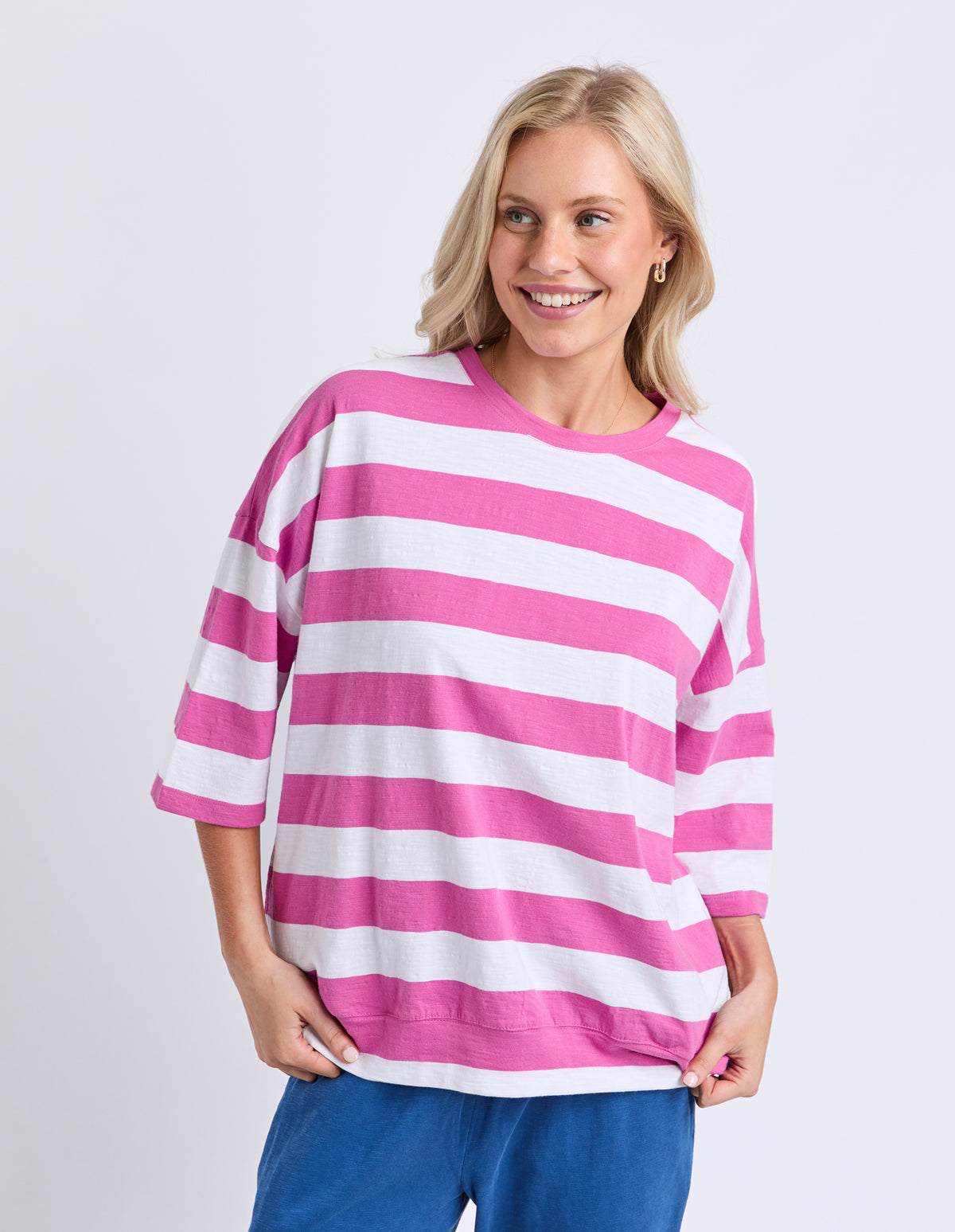 Mazie Block Stripe Sweat Magenta/White Stripe