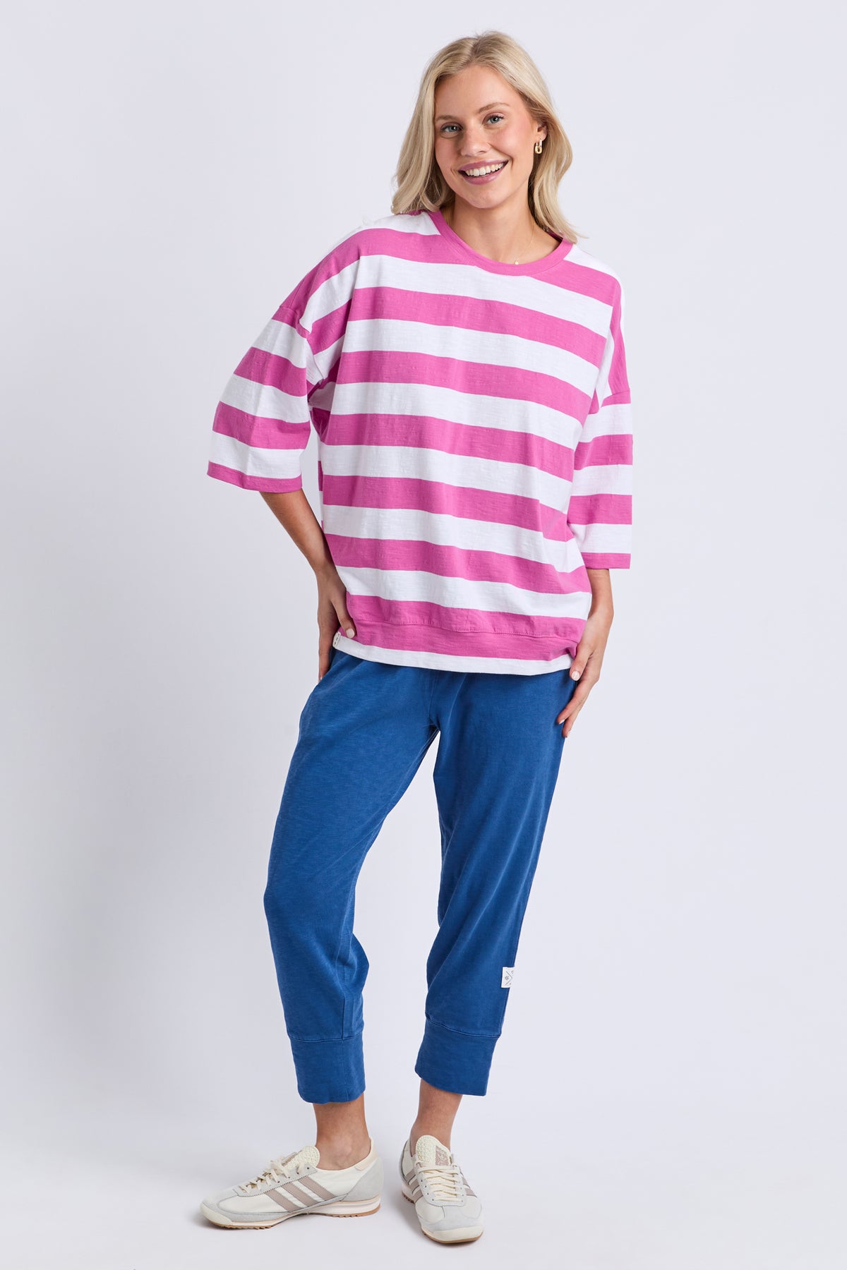 Mazie Block Stripe Sweat Magenta/White Stripe