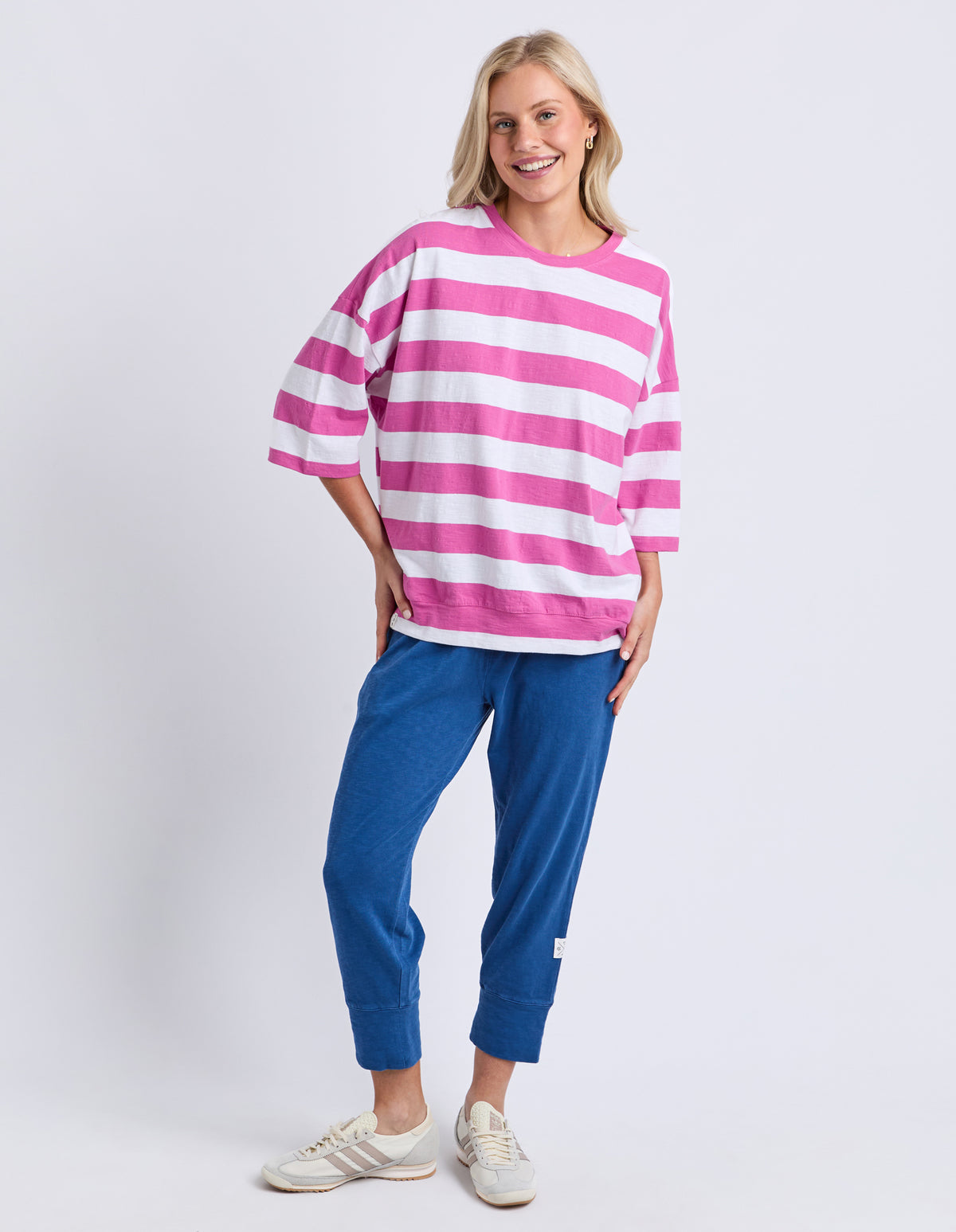 Mazie Block Stripe Sweat Magenta/White Stripe