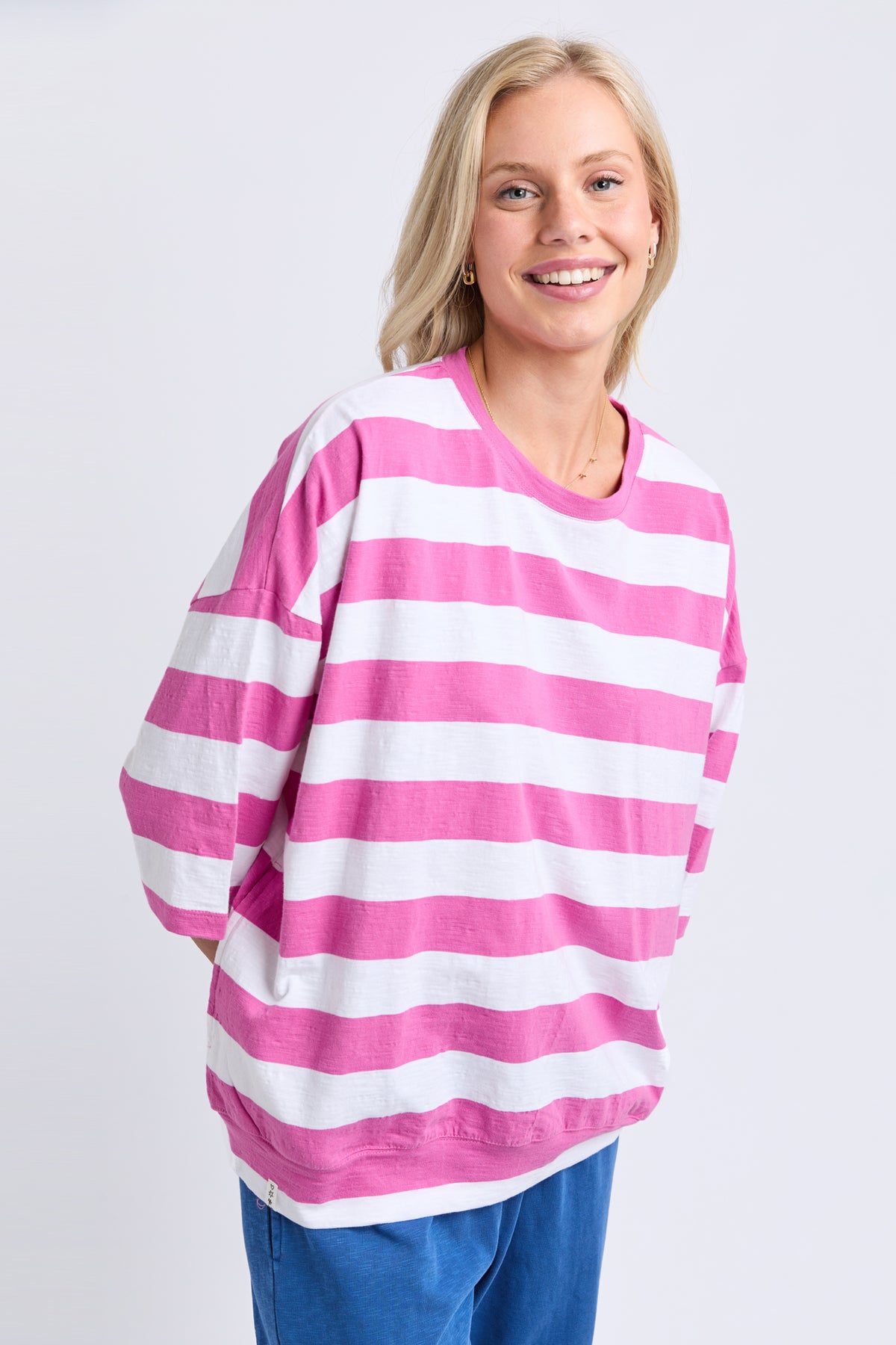 Mazie Block Stripe Sweat Magenta/White Stripe