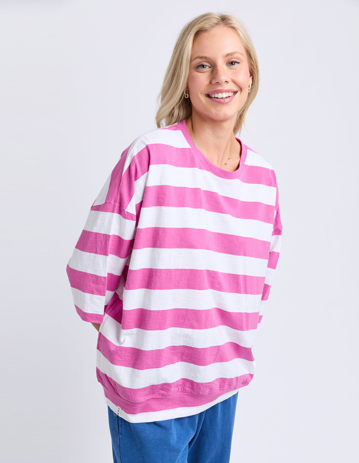 Mazie Block Stripe Sweat Magenta/White Stripe